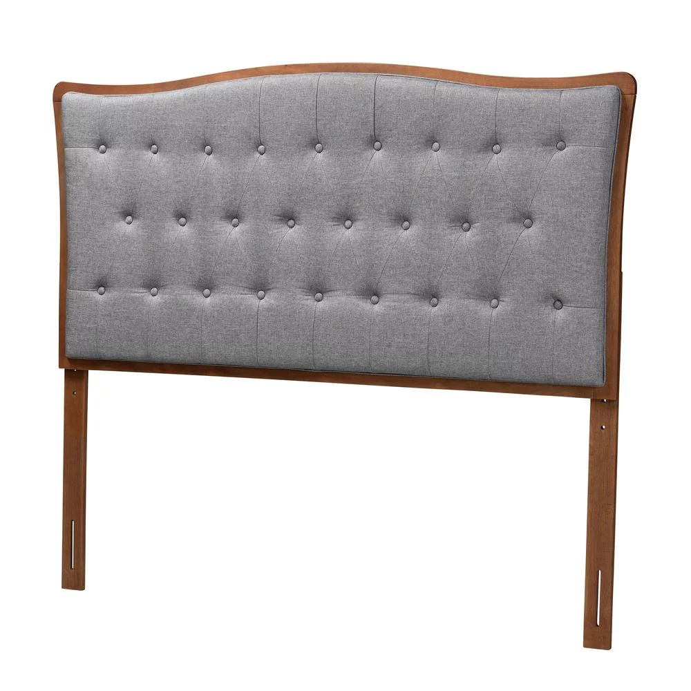 Baxton Studio Nikita Gray Fabric and Walnut Brown Wood Queen Size Headboard