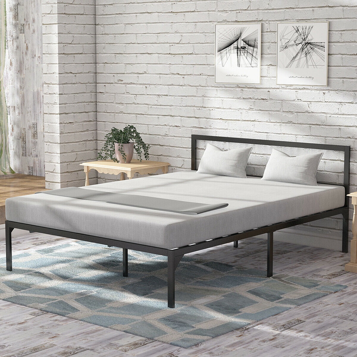 YITAHOME King Size Heavy Duty Metal Bed Frame Steel Platform Headboard Bedroom