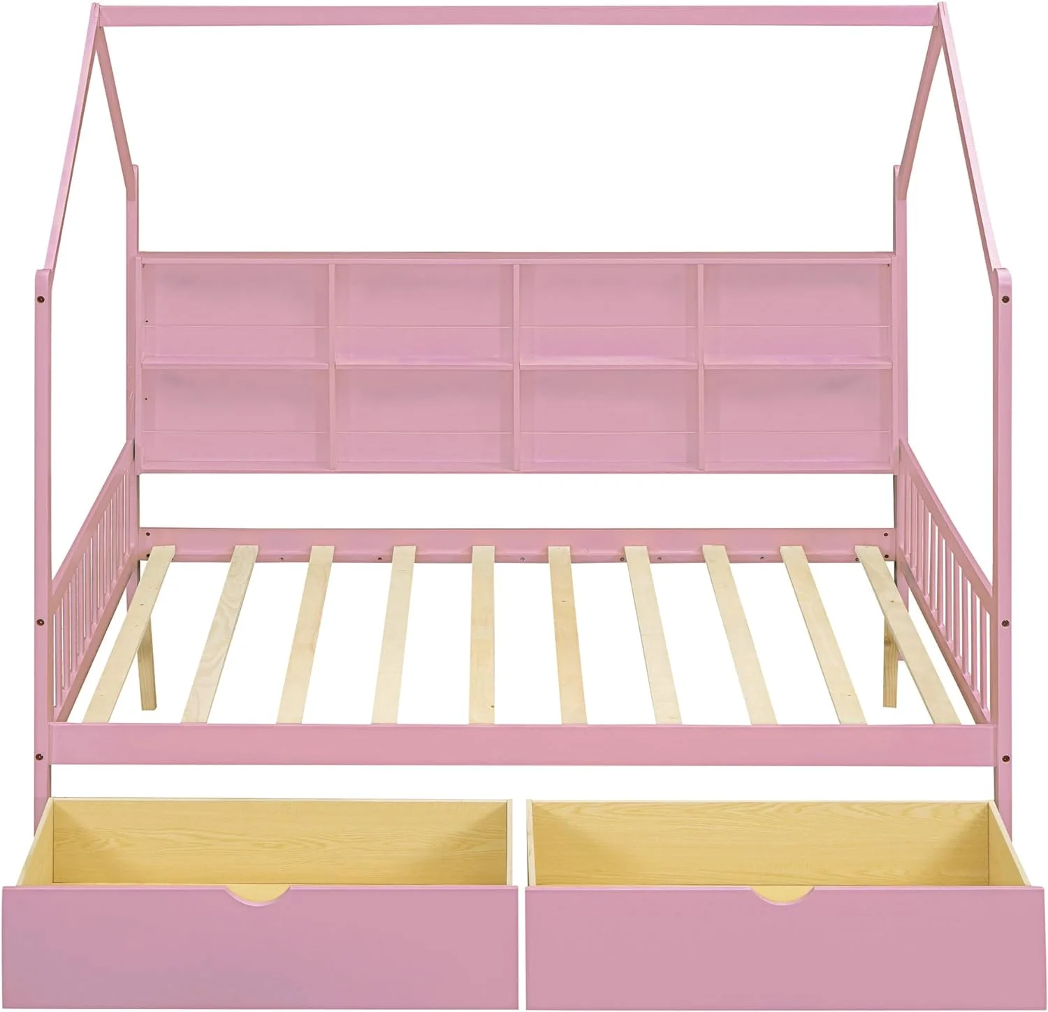 Wooden Full Size House Bed with 2 Drawers,Kids Bed with Storage Shelf