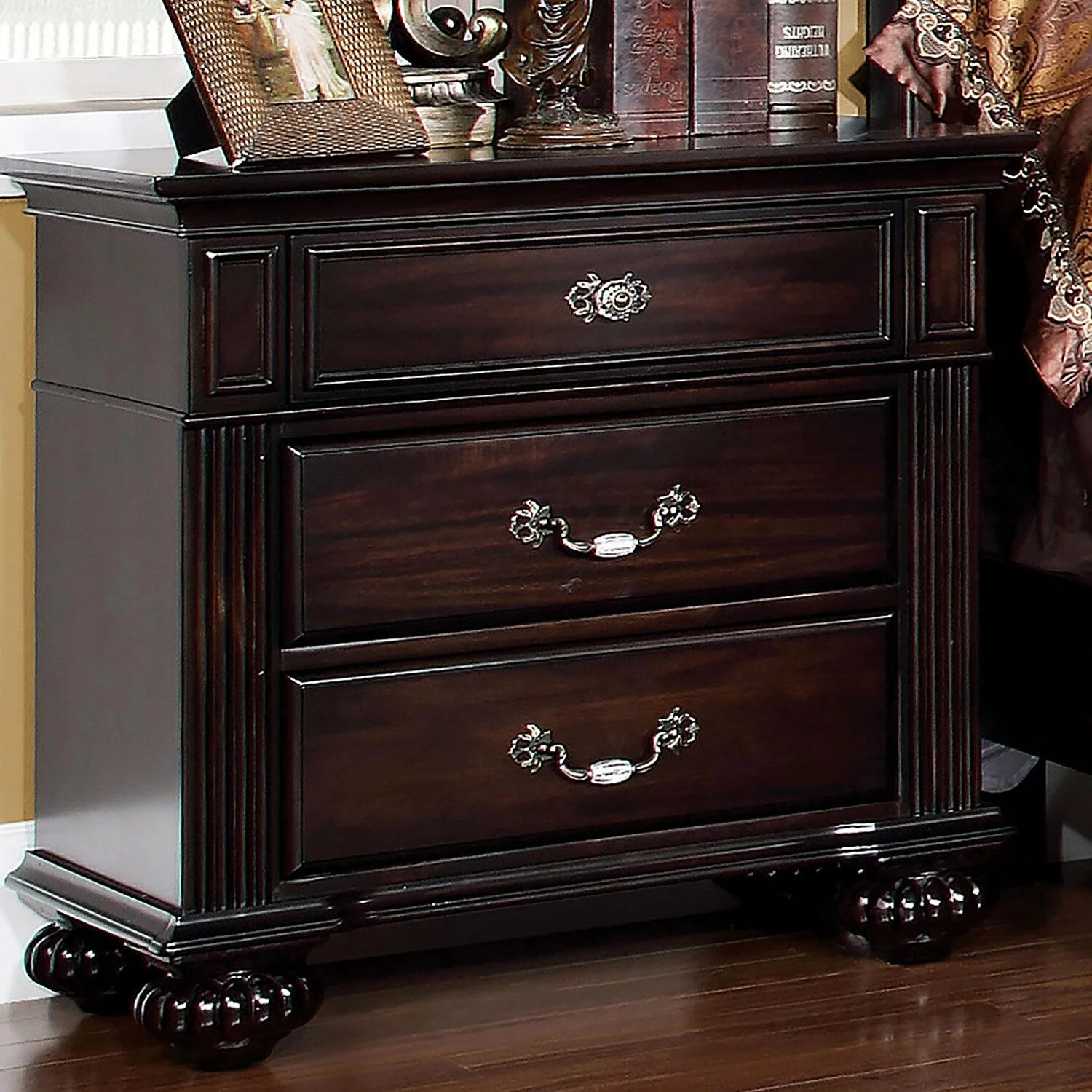 Traditional Dark Walnut Solid Wood Queen Bedroom Set 3pcs FOA CM7129-Q Syracuse