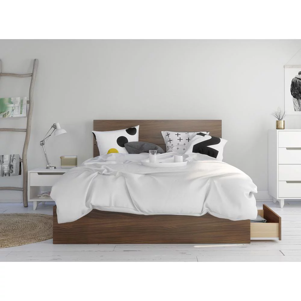 Nexera Boreal 3 Piece Queen Size Bedroom Set, Walnut & White