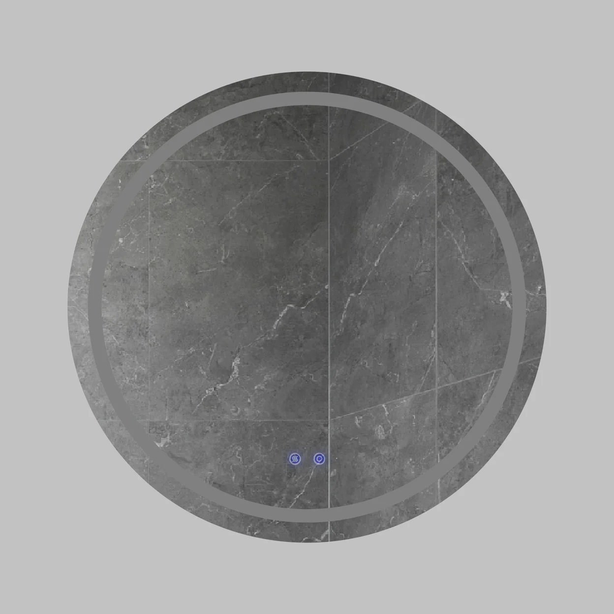 Round Frameless LED Illuminated Bathroom Mirror Touch Button Defogger Silver
