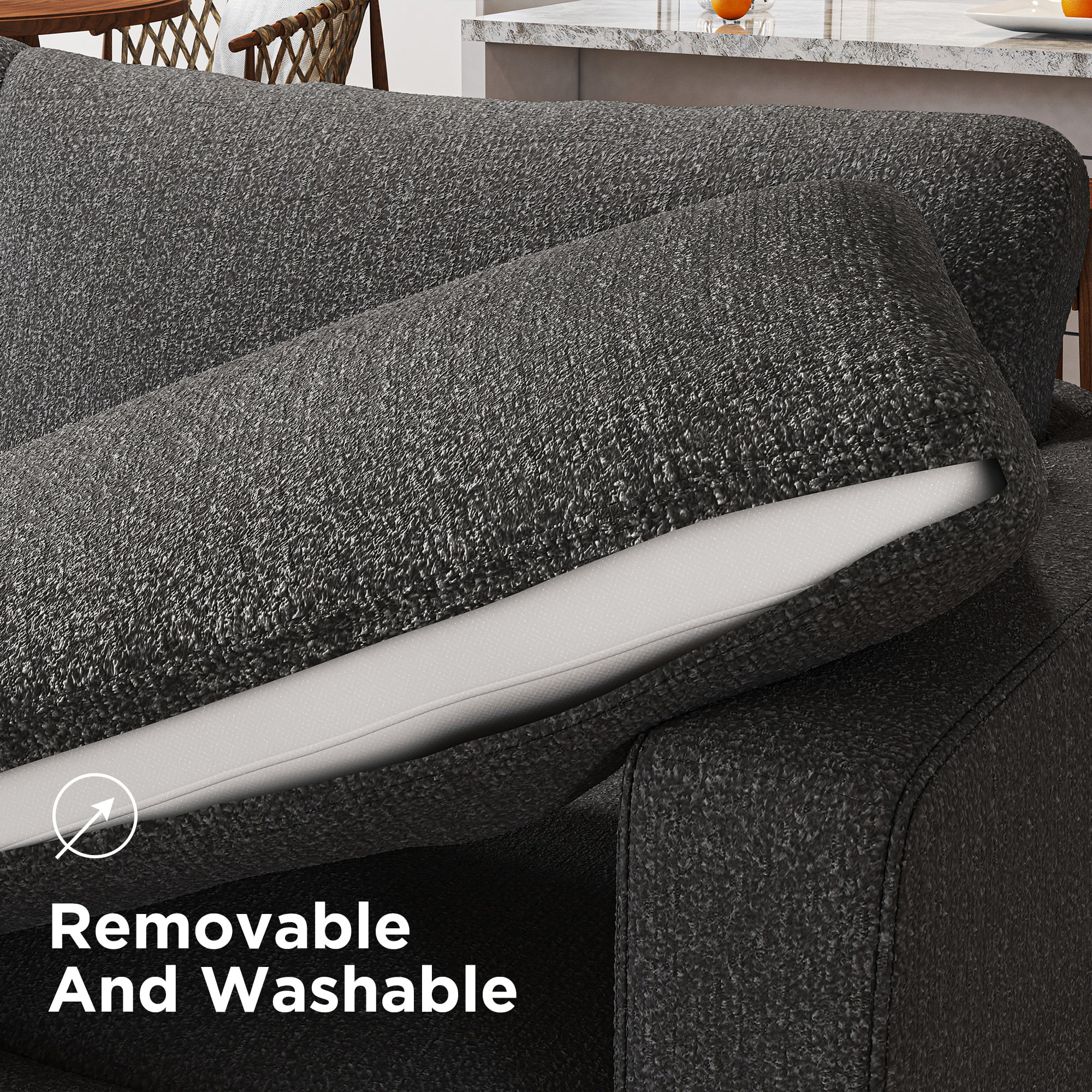 HONBAY Mid-Century Oversized Sectional Fabric Sofa Couch U-Shaped Deep Seat Sofa with Storage Ottomans and Wider Reversible Chaises, Dark Gray
