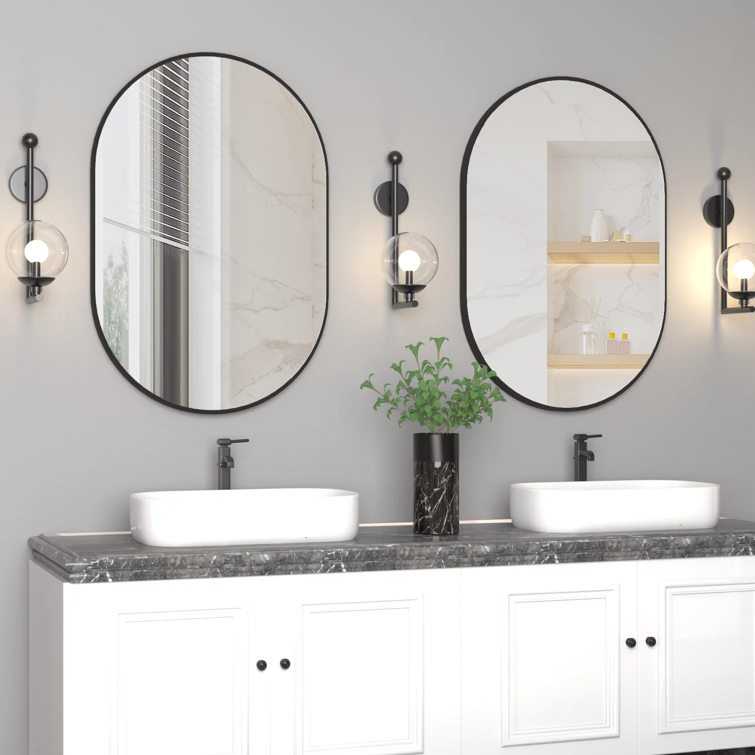 CISTEROMAN 2 Pieces Black Oval Wall Mirror, 20