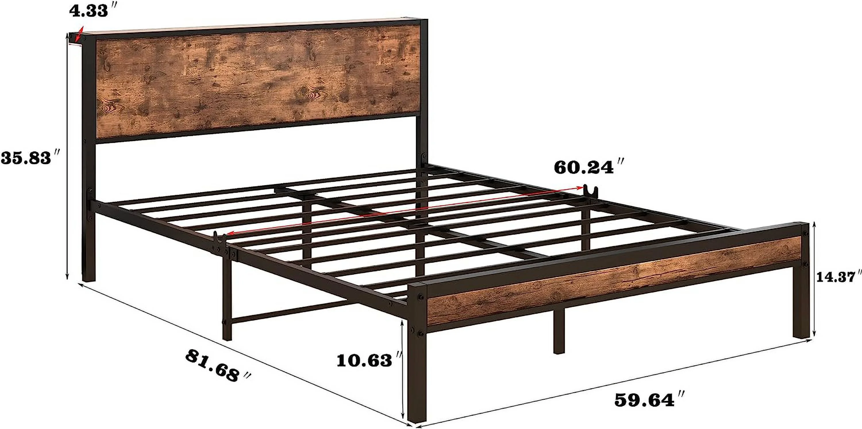 Queen Bed Frame with Wood Headboard and Footboard  Platform Bed Frame with Storage Shelf  Heavy Duty/Reinforced Support Leg/Mattress Foundation/No Box Spring Needed/Vintage Brown