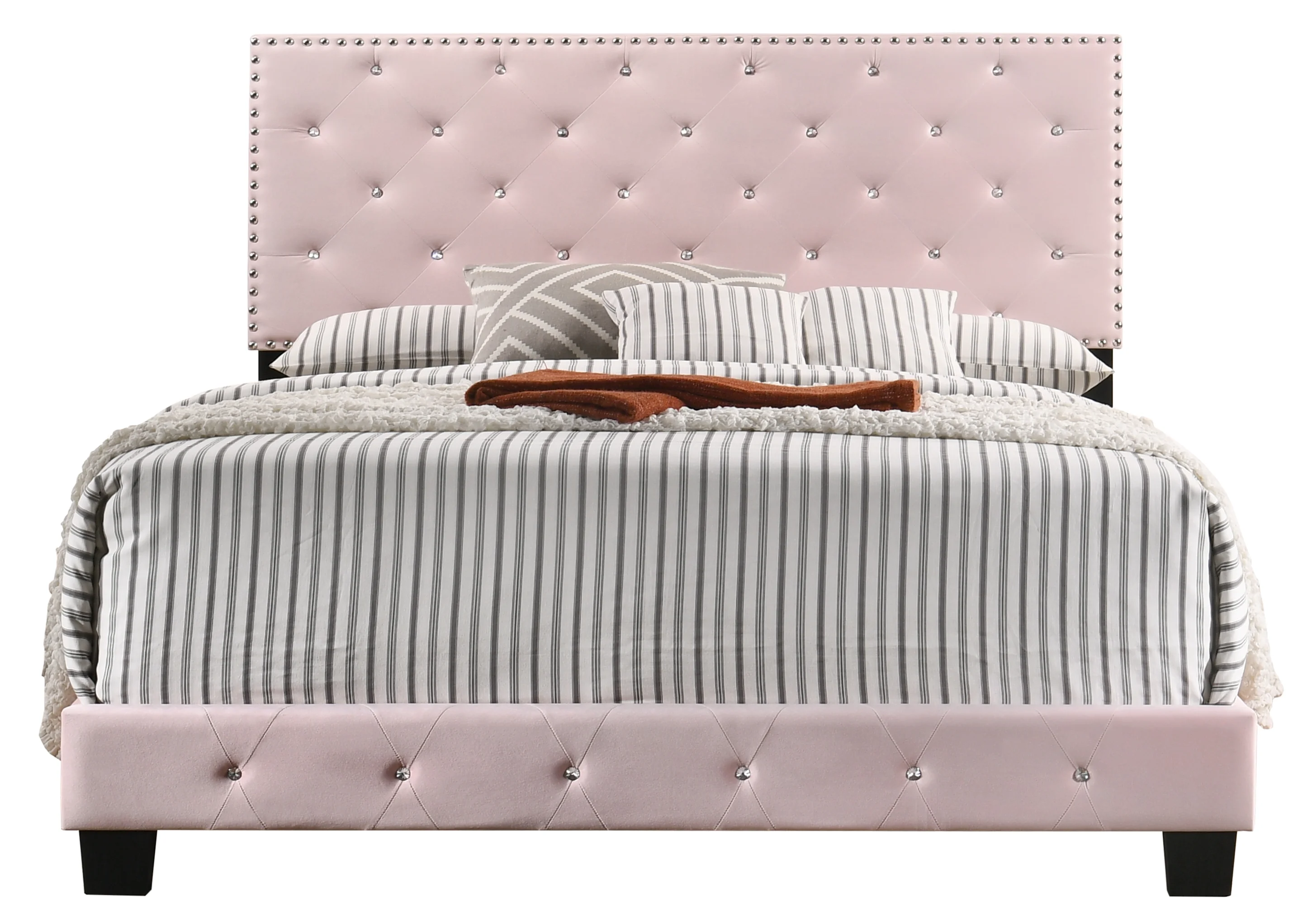 Velvet Upholstered Queen Bed in Pink