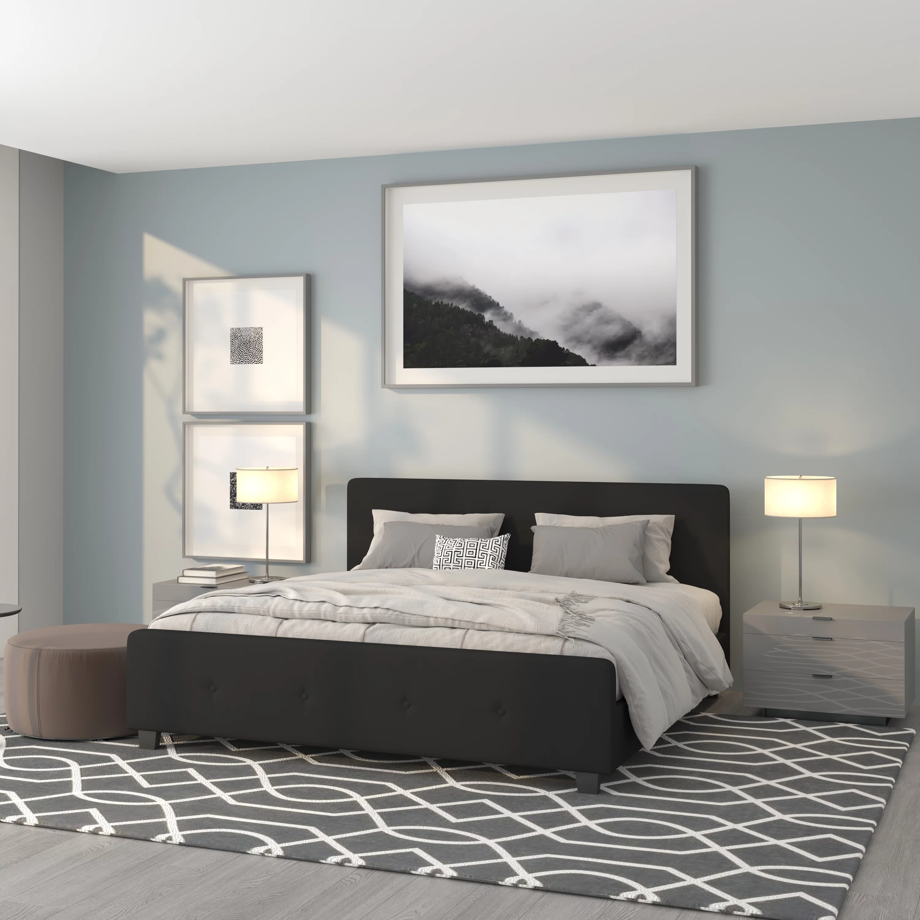 Flash Furniture Tribeca King Size Tufted Upholstered Platform Bed in Black Fabric