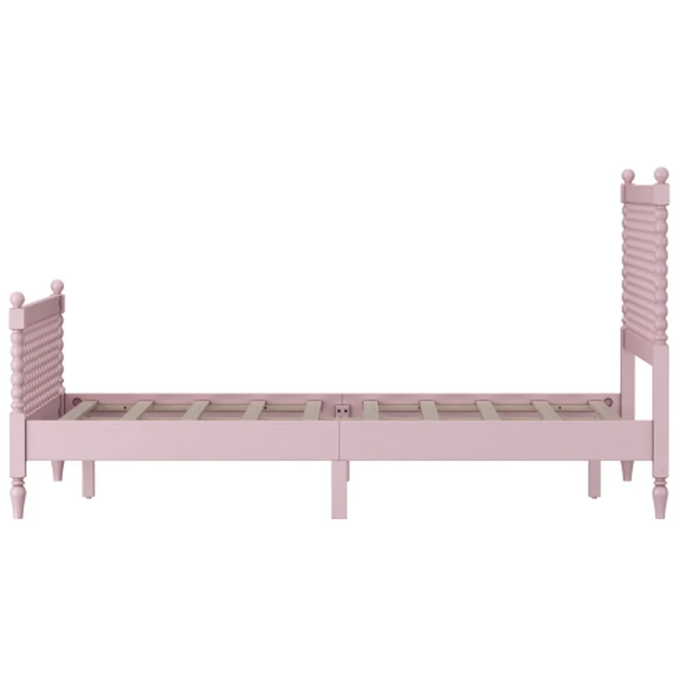 Queen Size Wood Platform Bed with Gourd Shaped Headboard and Footboard, Pink