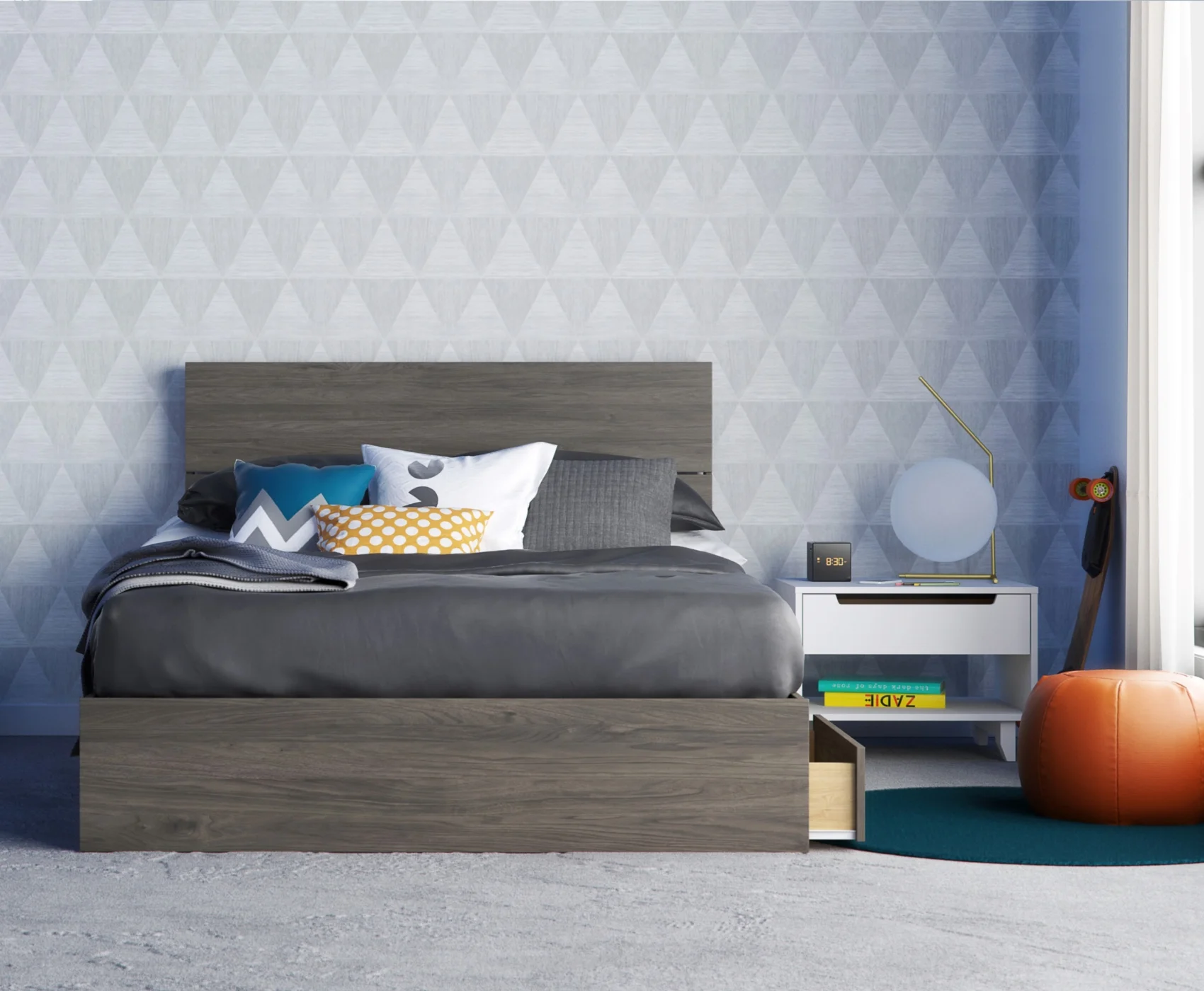Nexera Aspen 3 Piece Full Size Bedroom Set, Bark Grey and White