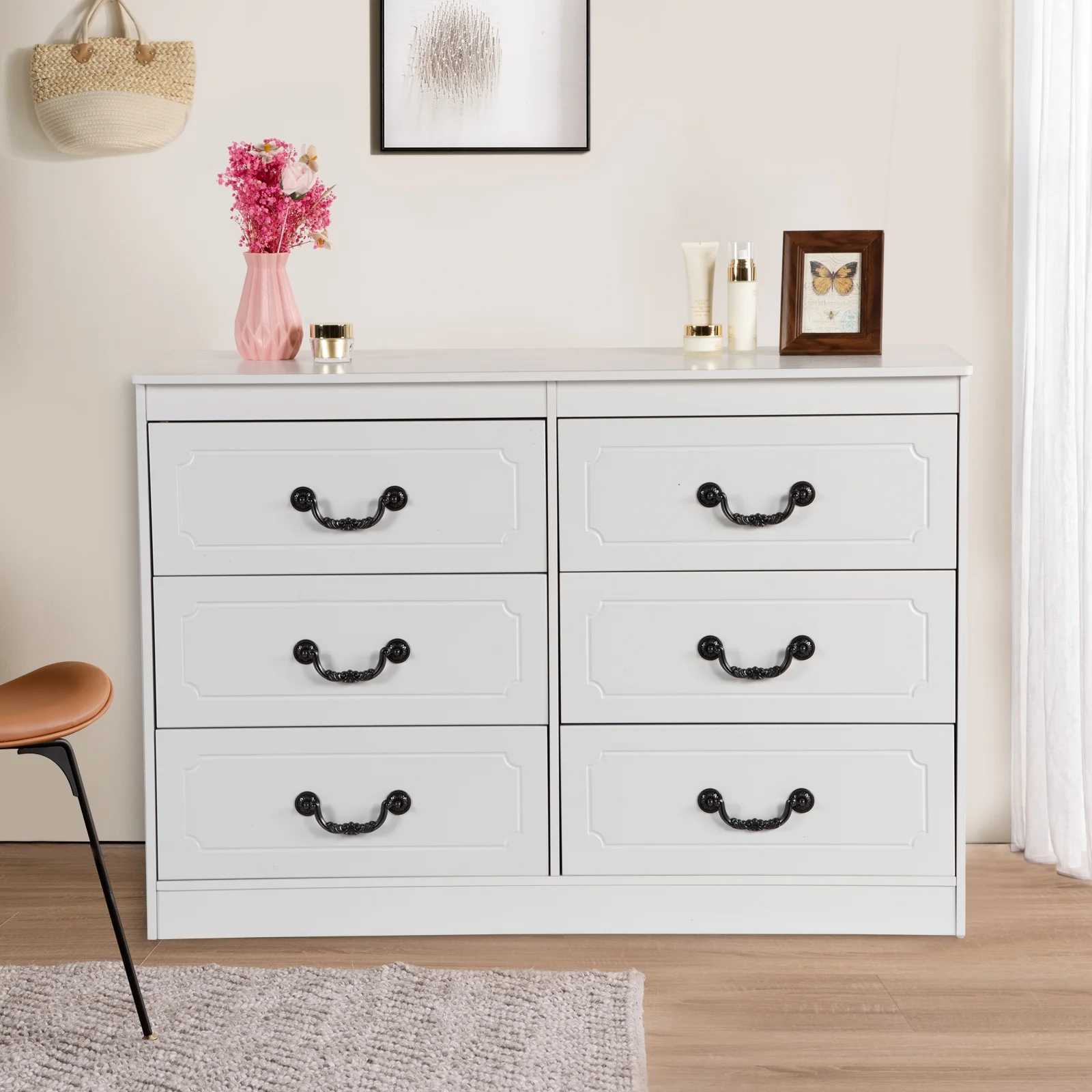 JBLCC Dressers for Bedroom, White Dresser for Women Girls, 6 Drawer Dresser for Kids, Chest of Drawers Wardrobe Storage Cabinet, Nursery Dresser
