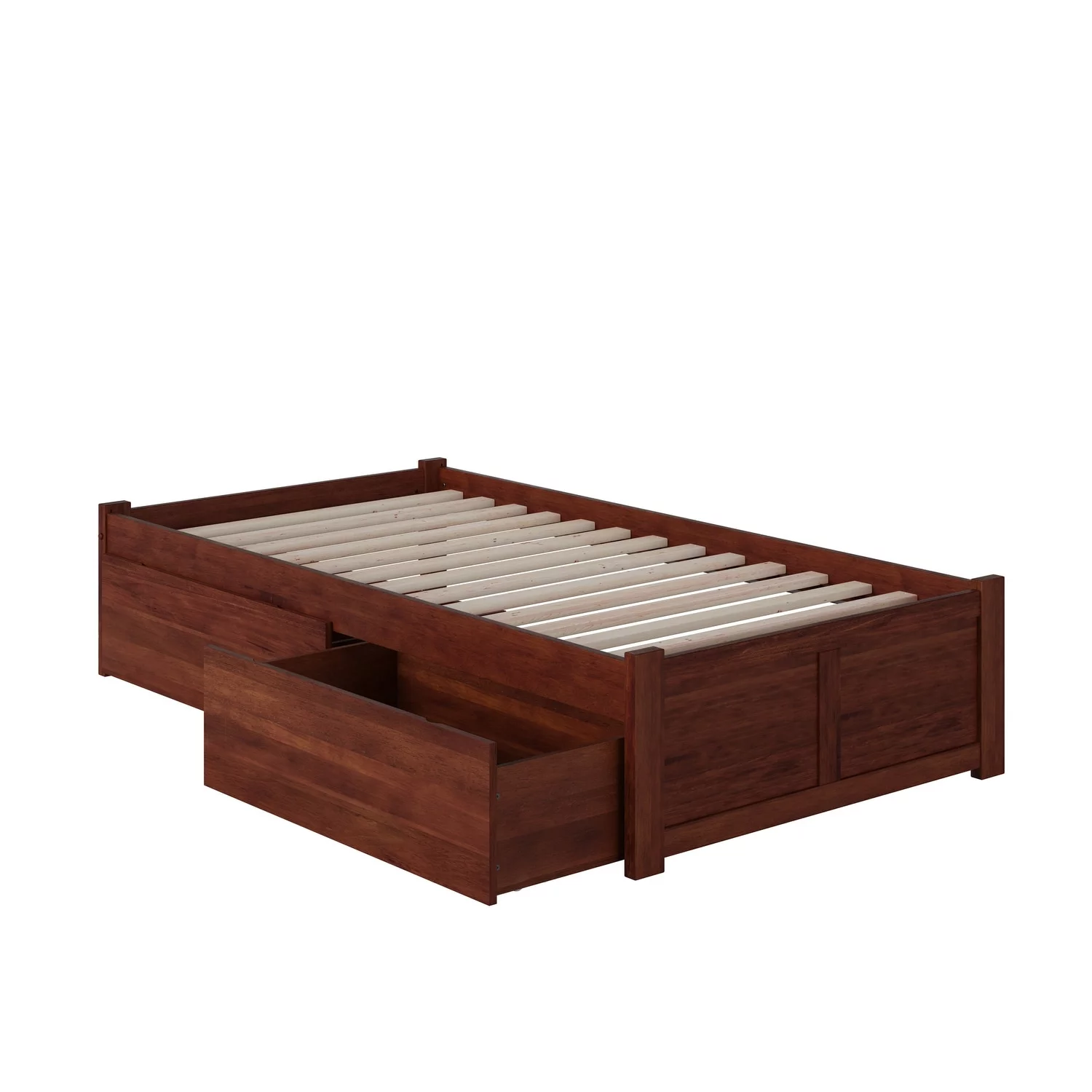 AFI Concord Twin Platform Bed with Footboard and 2 Bed Drawers in Walnut
