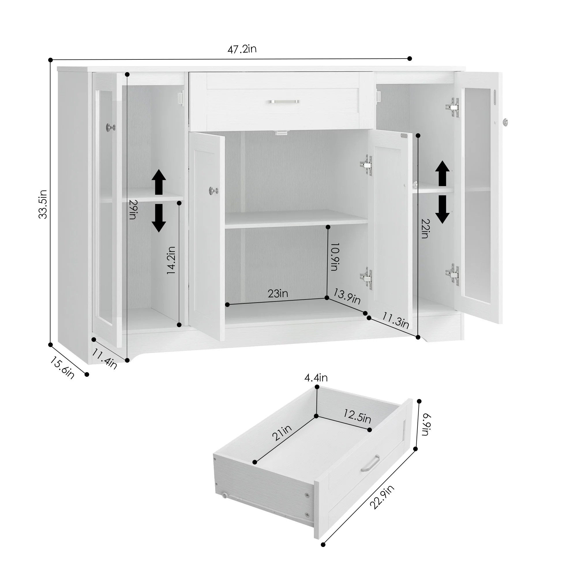 Homfa Storage Cabinet with Glass Door, 47.2