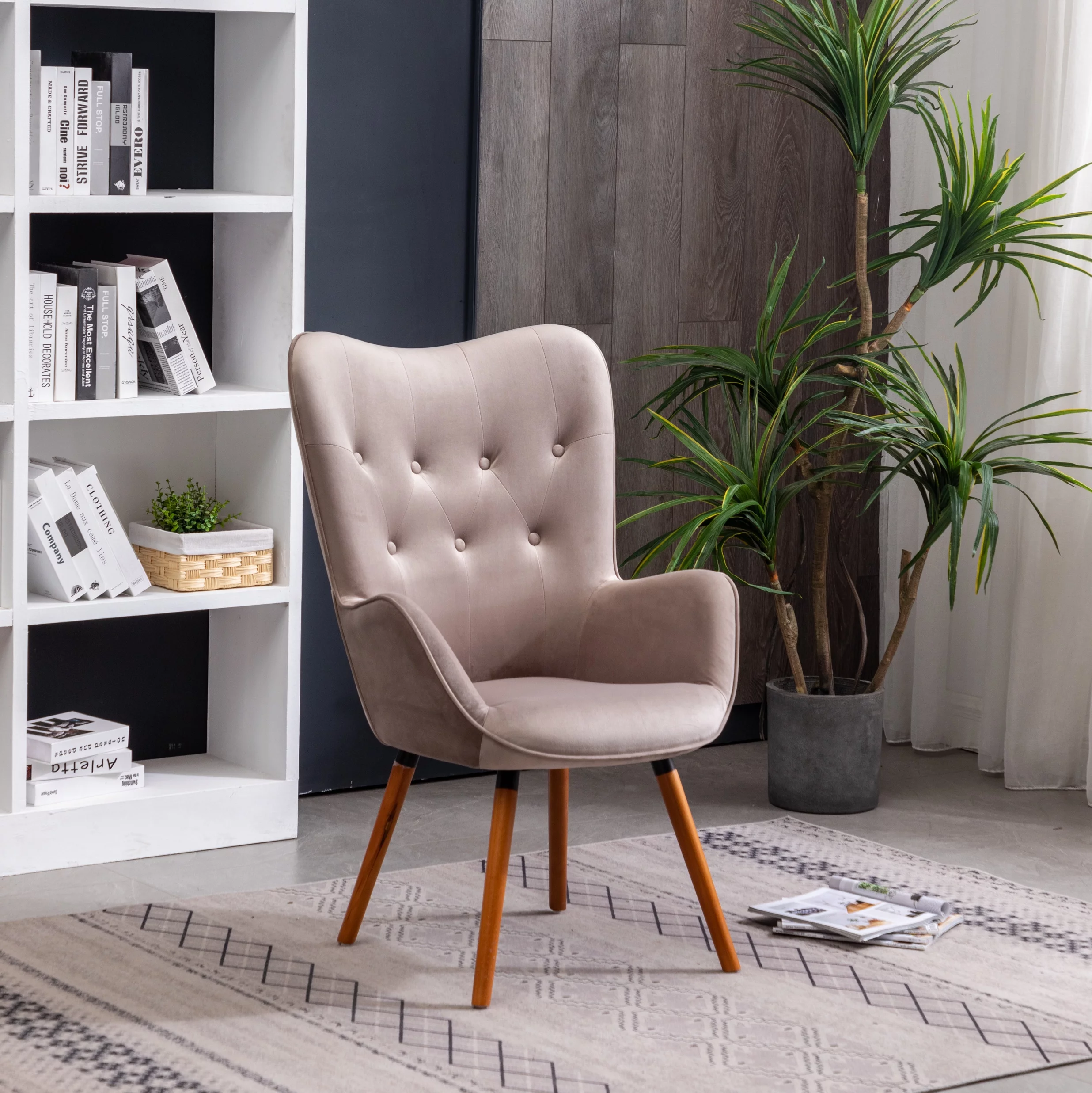Roundhill Furniture Doarnin Wingback Tufted Chair, Taupe