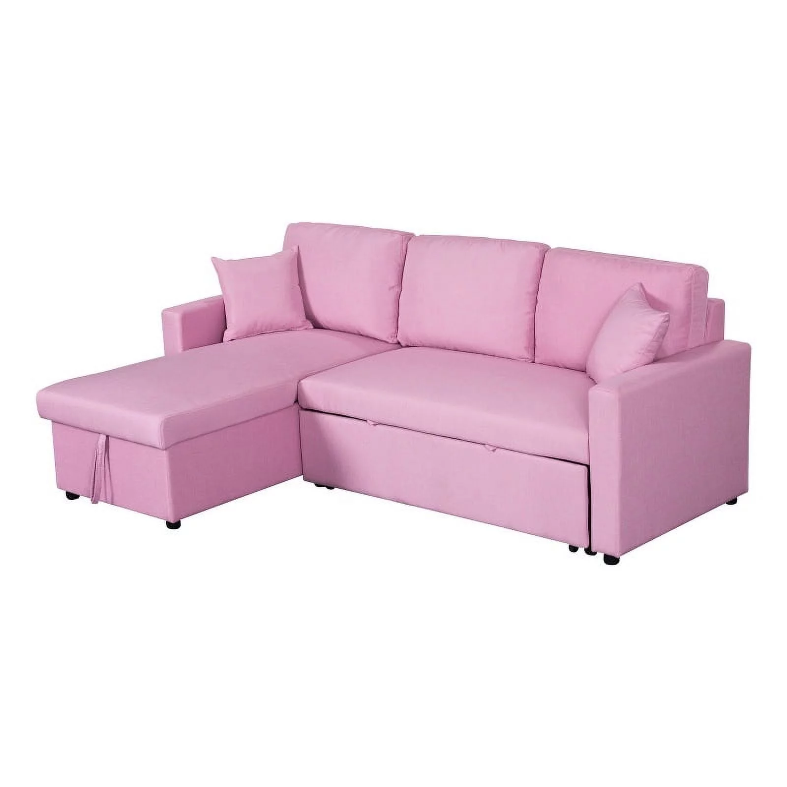Pemberly Row Pink Fabric Reversible Sleeper Sectional Sofa w/ Storage Chaise