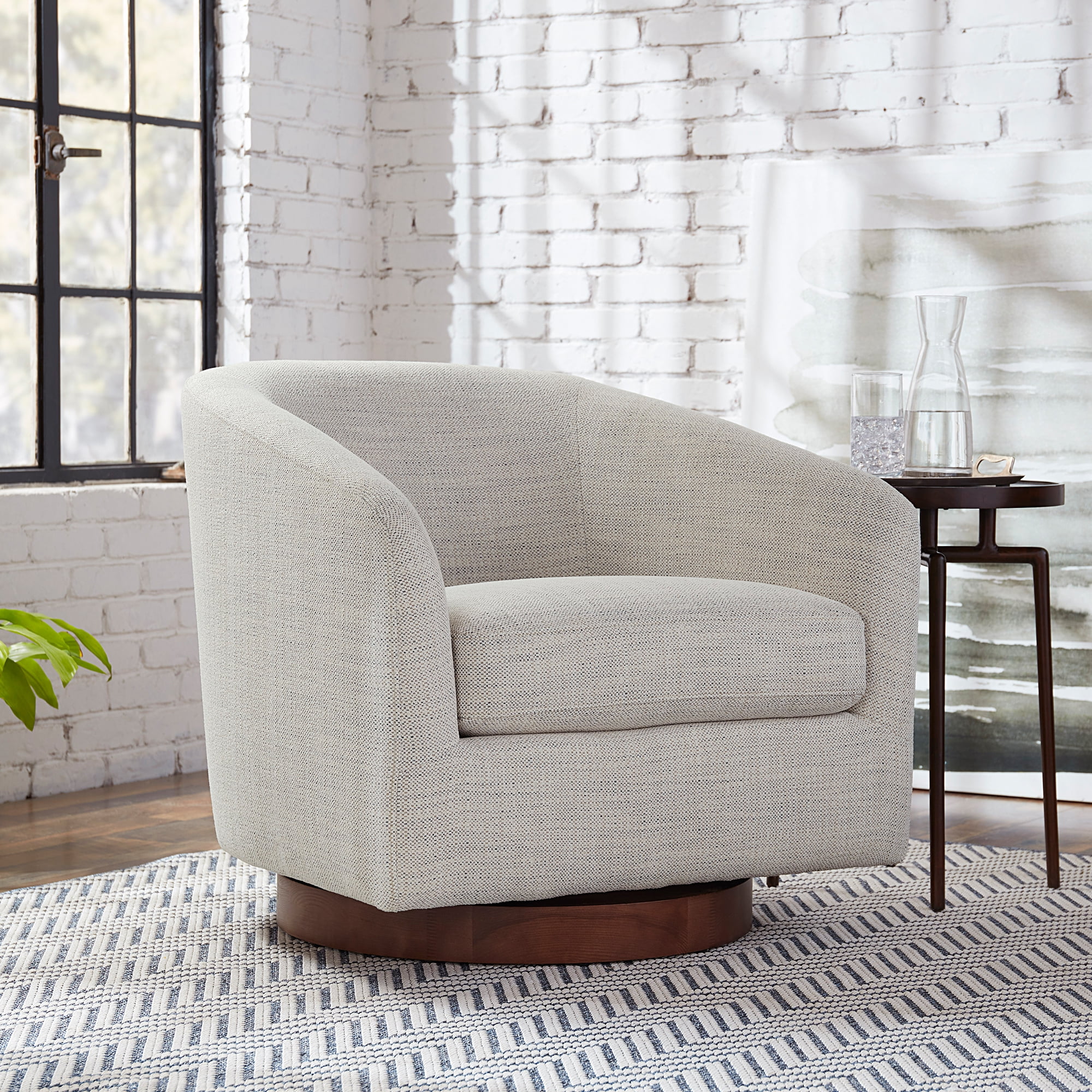 CHITA Swivel Accent Chair Set of 2, Fabric Round Barrel Arm Chair Living Room, Ivory White