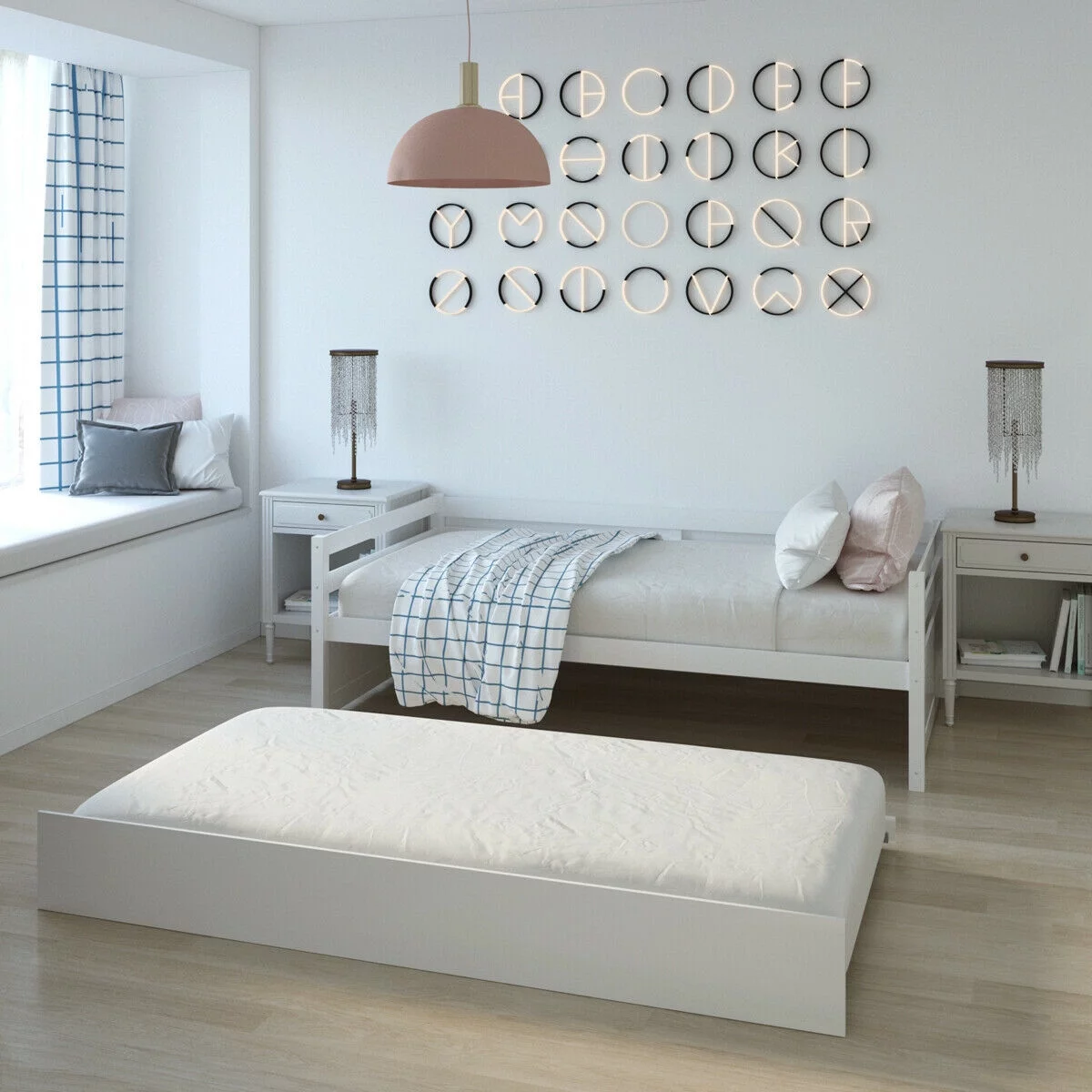 Costway Twin Size Trundle Daybed Wooden Slat Support Mattress Platform for Kids White