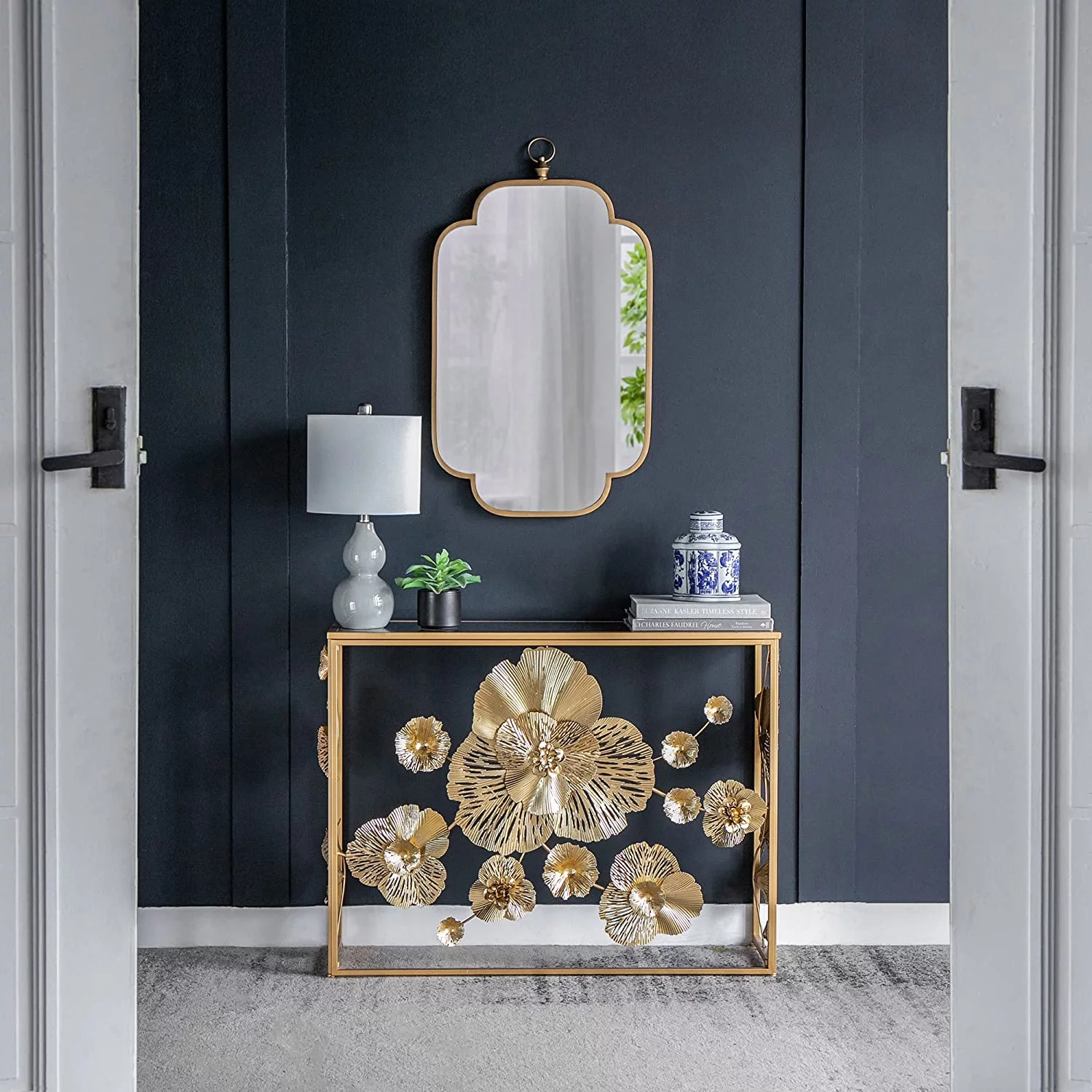 A&B Home Irregular Wall Mirror - Rounded Corner Arched Mirror with Gold Metal Frame, 20