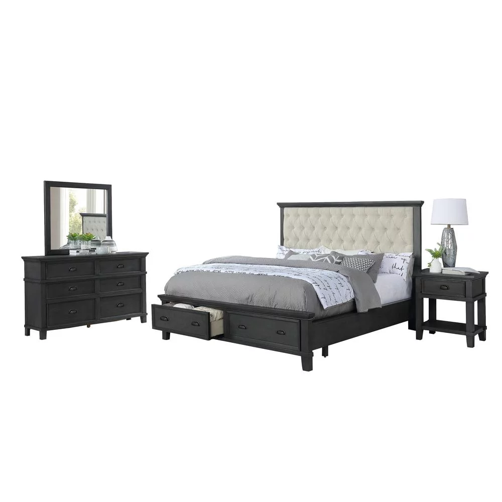 Sandy Platform Cappuccino Wood 4 Piece Bedroom Set in California King