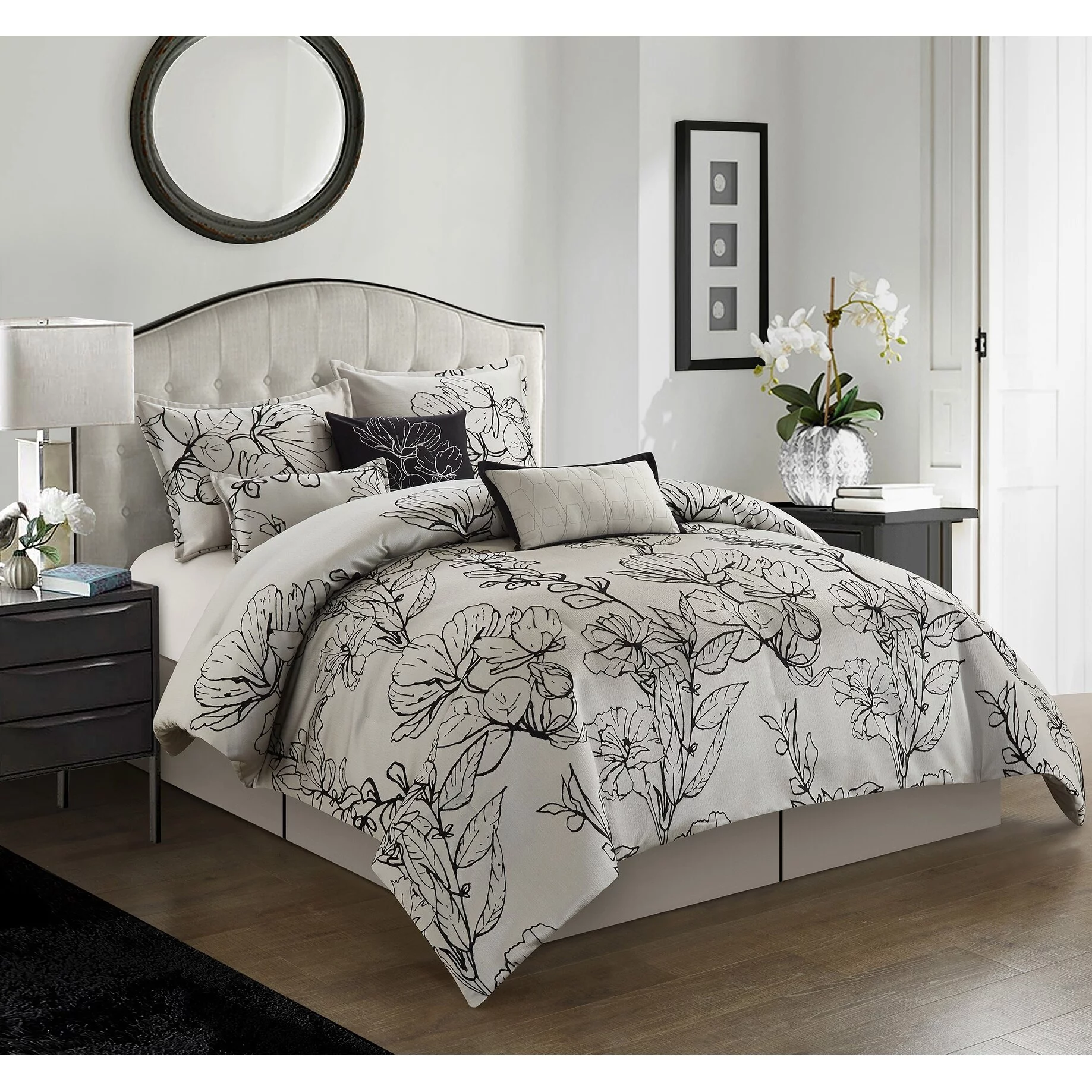 Nanshing Georgia 7-Piece California King Comforter Set,Grey,California King