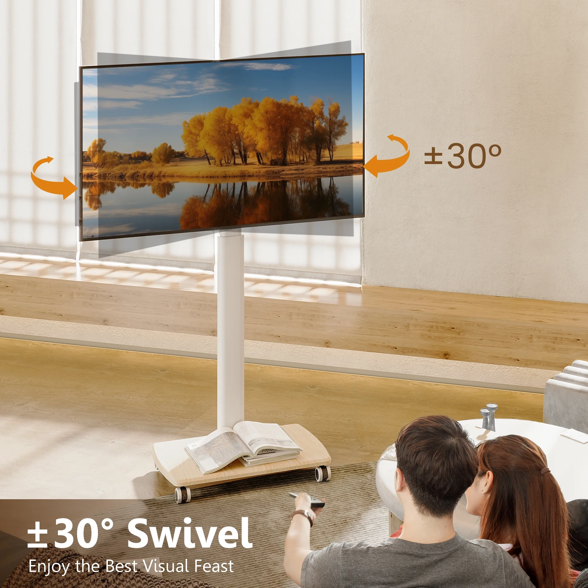 FITUEYES Rolling TV Floor Stand for 32 - 65 Inch TVs,Tall Height Adjustable Mobile TV Stand for Bedroom, Corner, Dorm, Hold up to 88 lbs