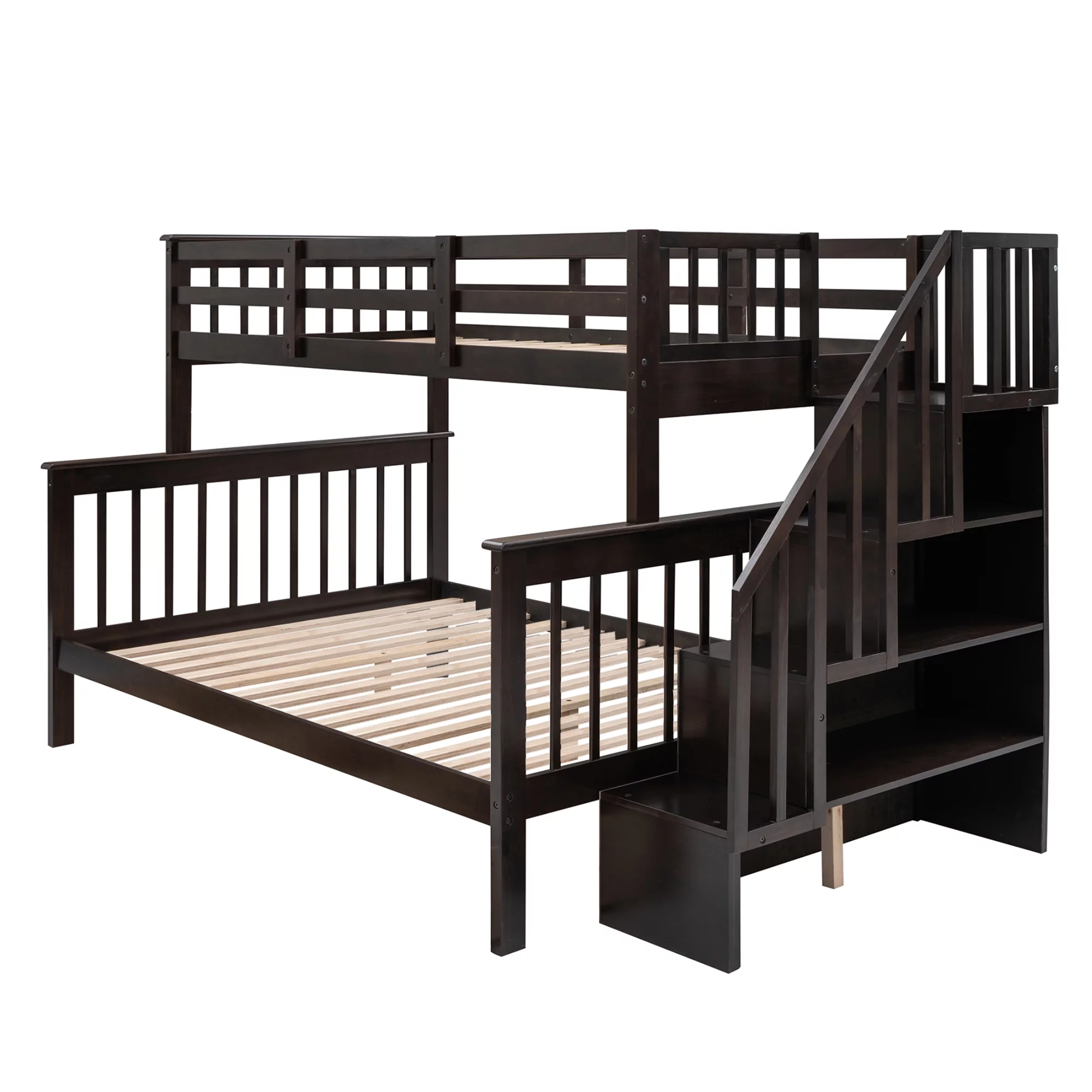 Adrinfly Stairway Twin-Over-Full Bunk Bed with Storage and Guard Rail for Bedroom, Espresso color(OLD SKU :LP000019AAP)