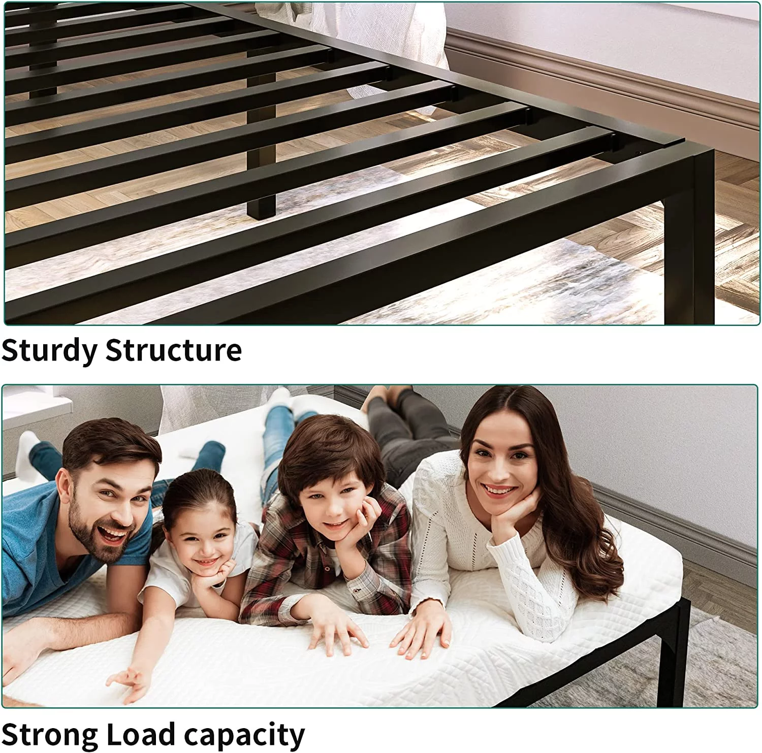 Dextrus Full Size Metal Bed Frame with Modern Headboard No Box Spring Needed Easy-Assembly for Kids, 300 lbs Load Capacity，Black