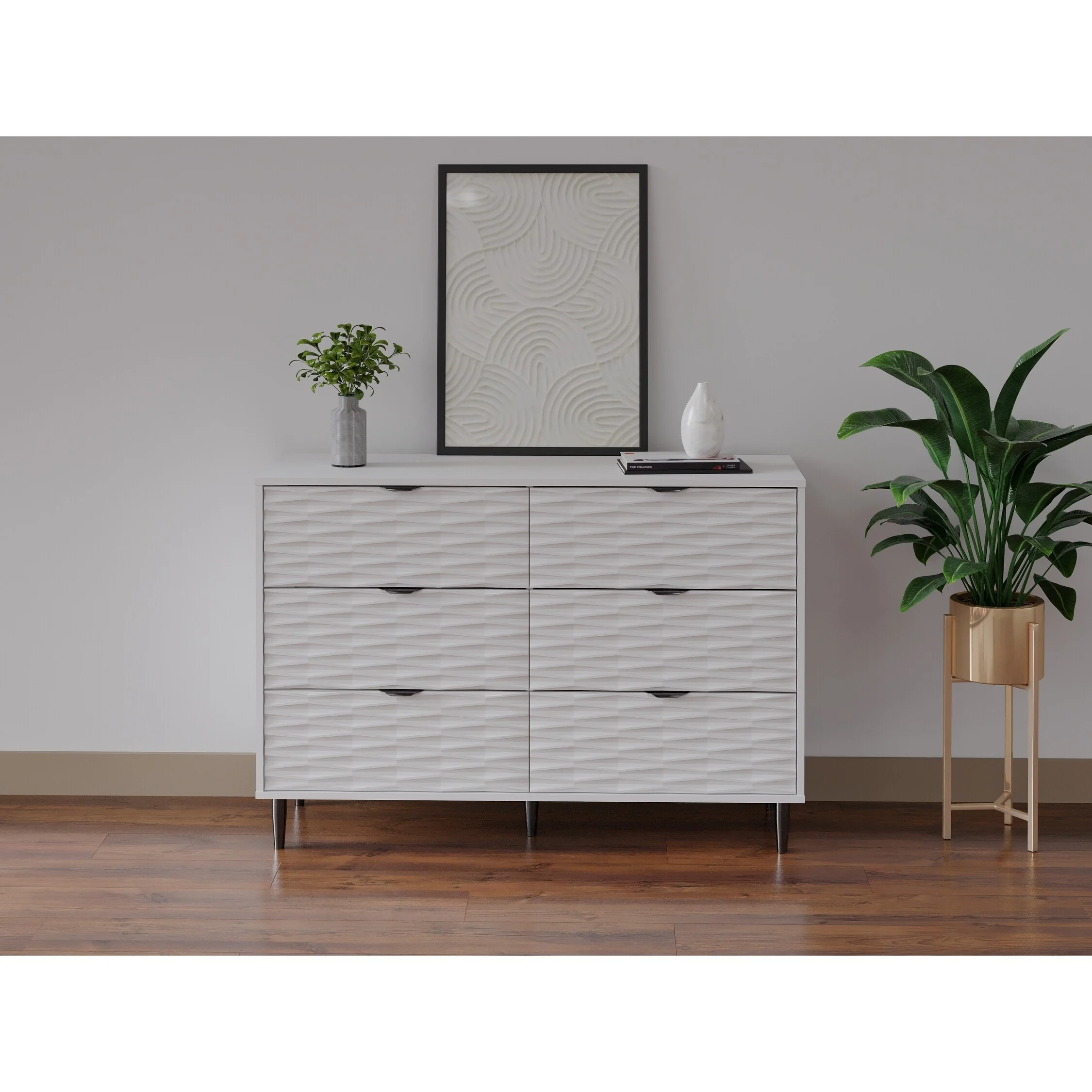DG Casa Kara White Wood and Metal 6 Drawer Dresser with Gloss Finish
