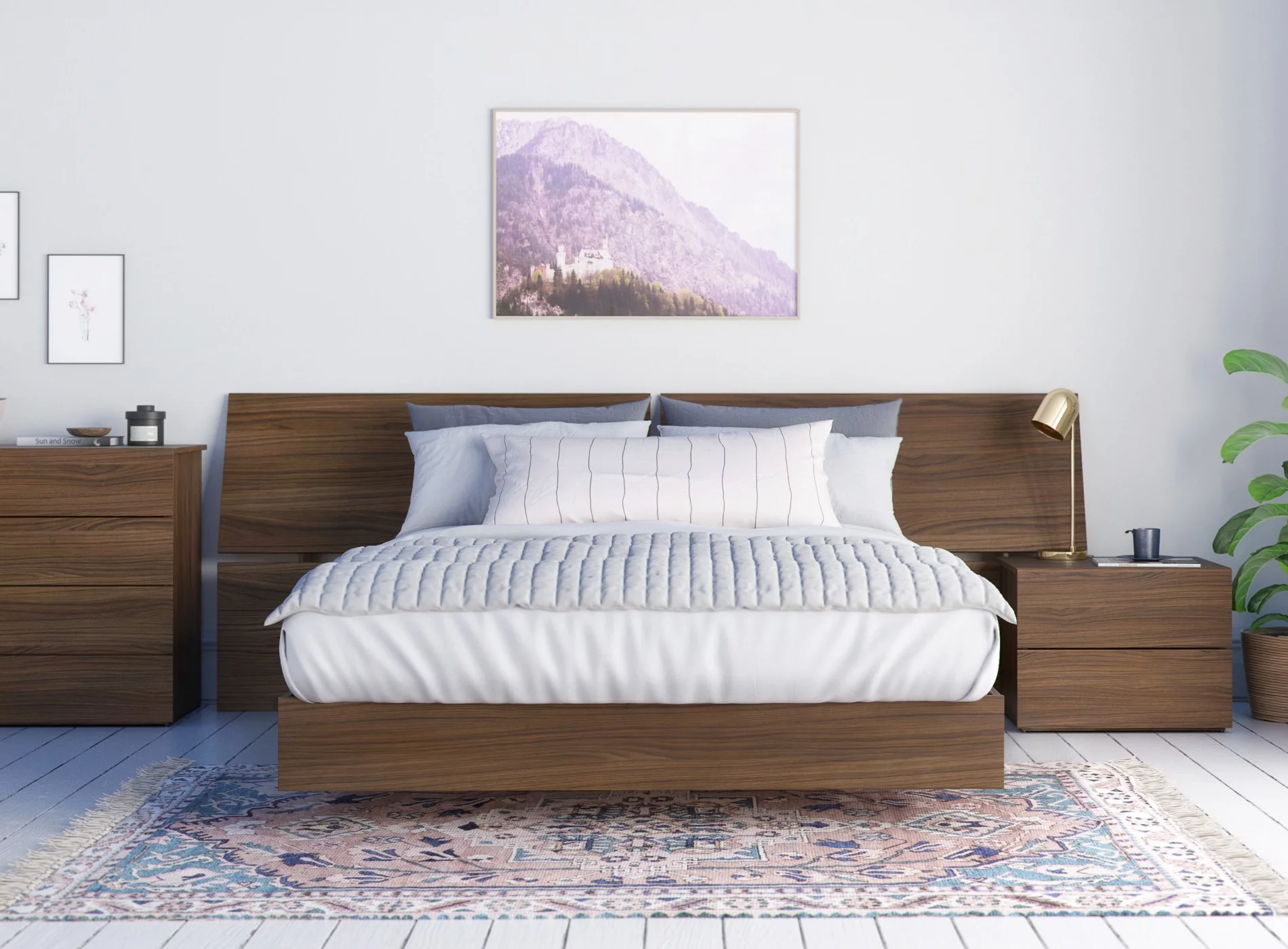Nexera Essence 3 Piece Queen Size Bedroom Set, Walnut