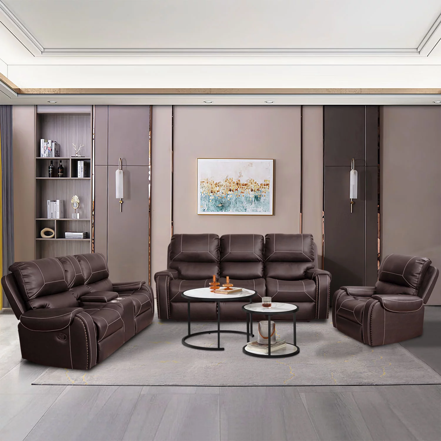 YC Faux Leather Reclining Sofa Couch Single Chair for Living Room Brown
