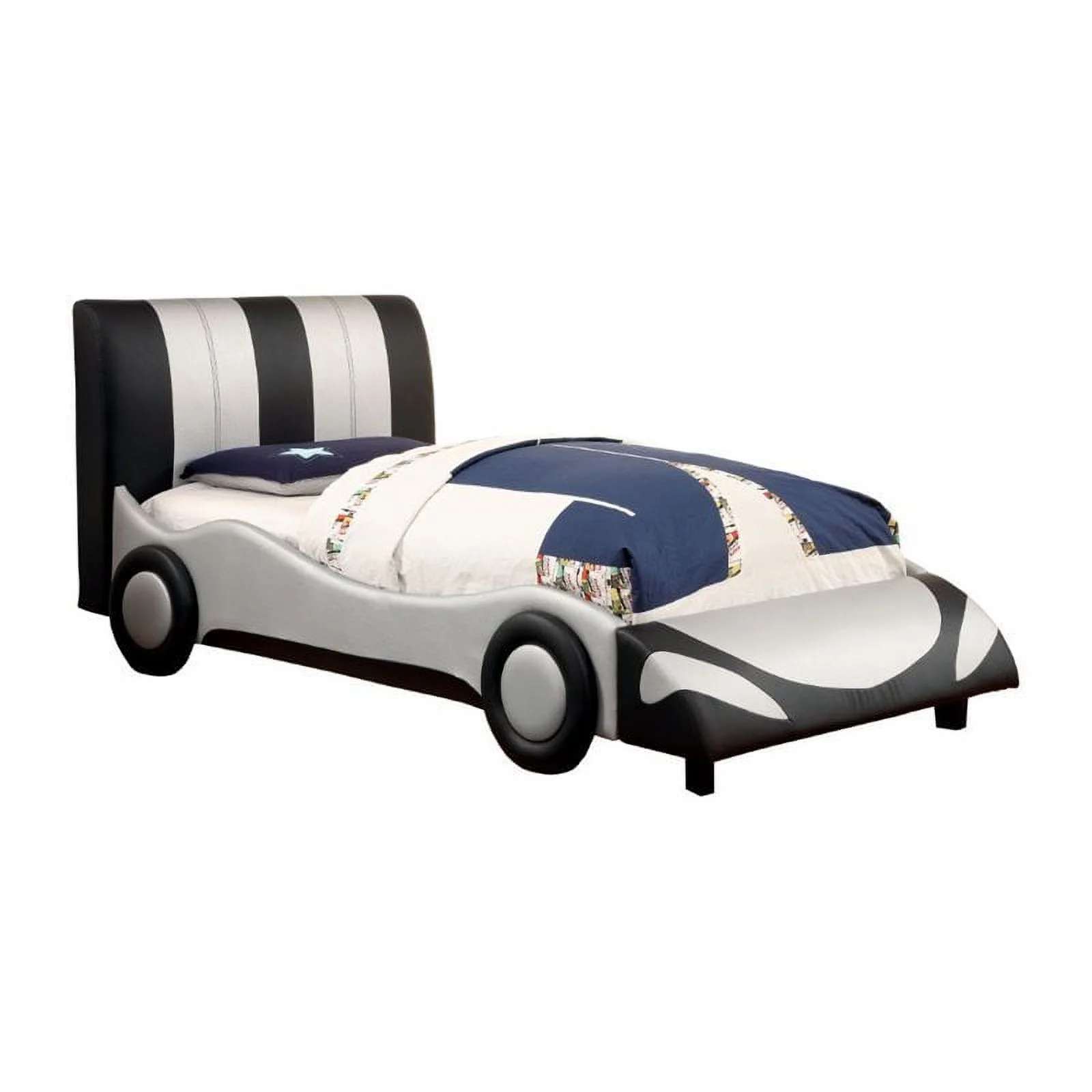 Furniture of America Coxx Faux Leather Full Race Car Bed in Black and Silver
