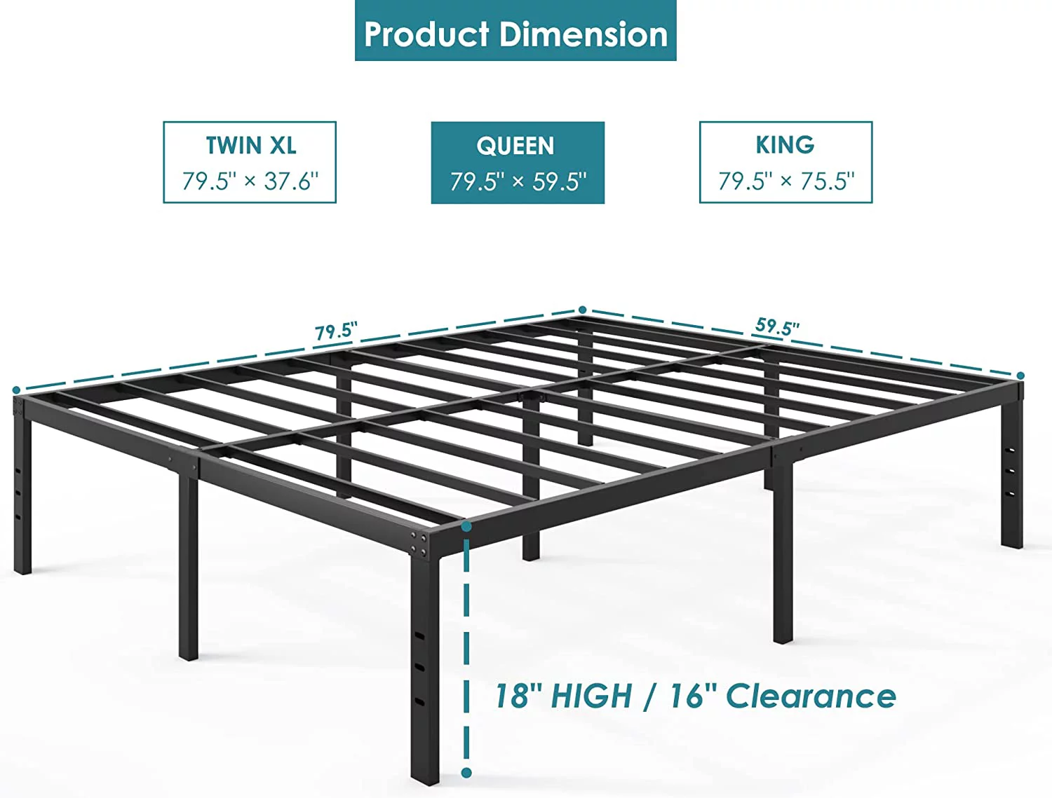 Popular FSCHOS Queen-Bed-Frame / 18 Inch Metal Platform Bed Frame Queen Size / Reinforced Steel Slats Support / No Box Spring Needed / Heavy Duty Mattress Foundation / Easy Assembly / Noi