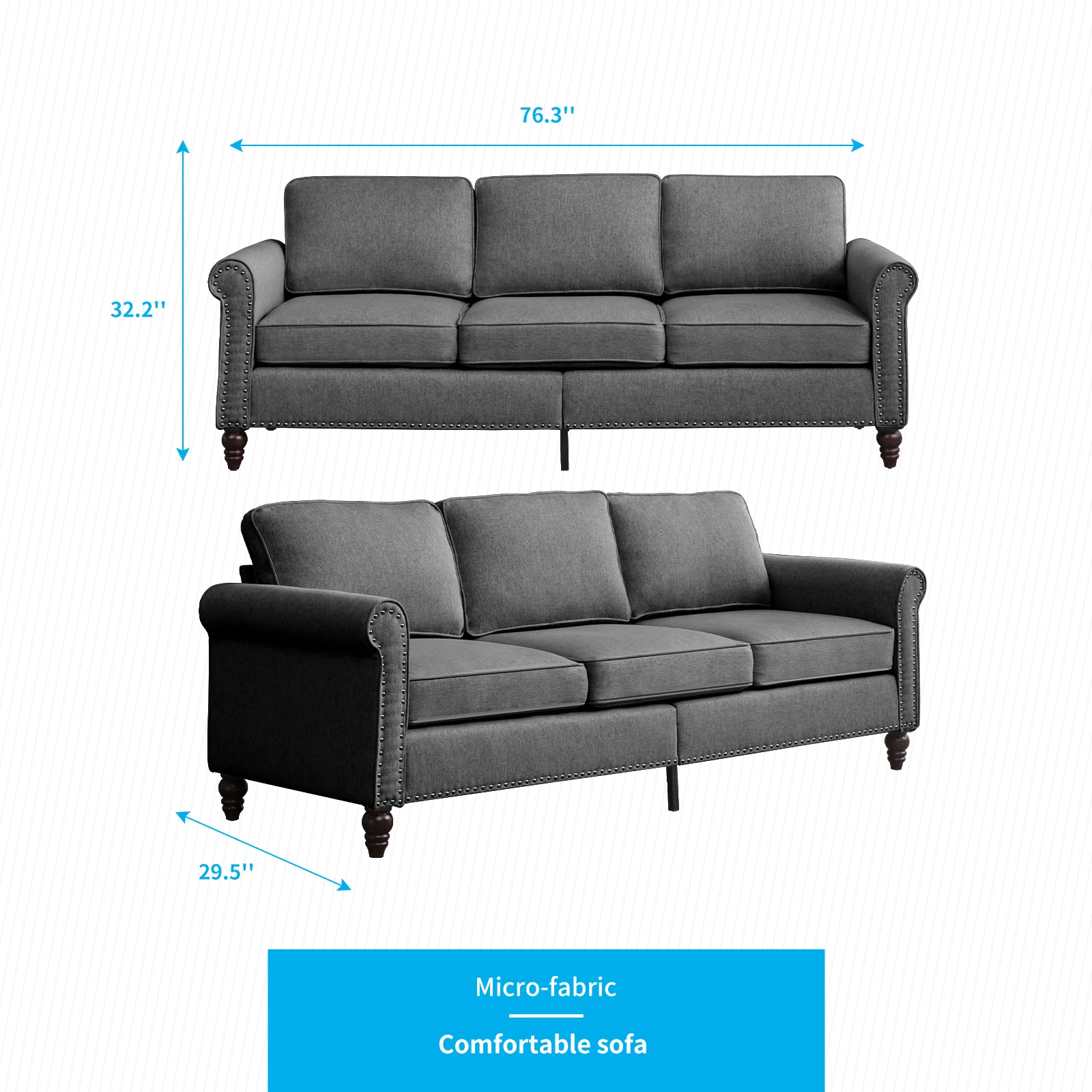 Mjkone Modern Linen 3-Seater Sofa, Sleeper Sofa with 5.9