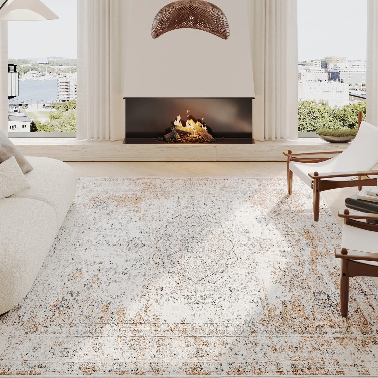 Rugking Area Rug 5x7 Taupe Rug Vintage Rug Traditional Distressed Foldable Retro Kitchen Accent Rug Indoor Non Slip Carpet Bedroom Living Room Bathroom