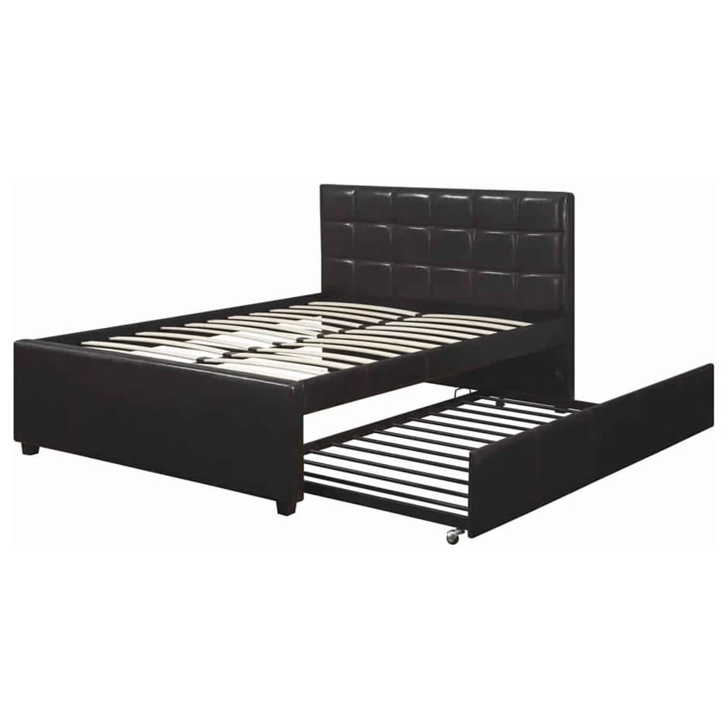 BenJara Entralling Twin Bed With Trundle  Squ Tufted Head Boards Espresso,Brown