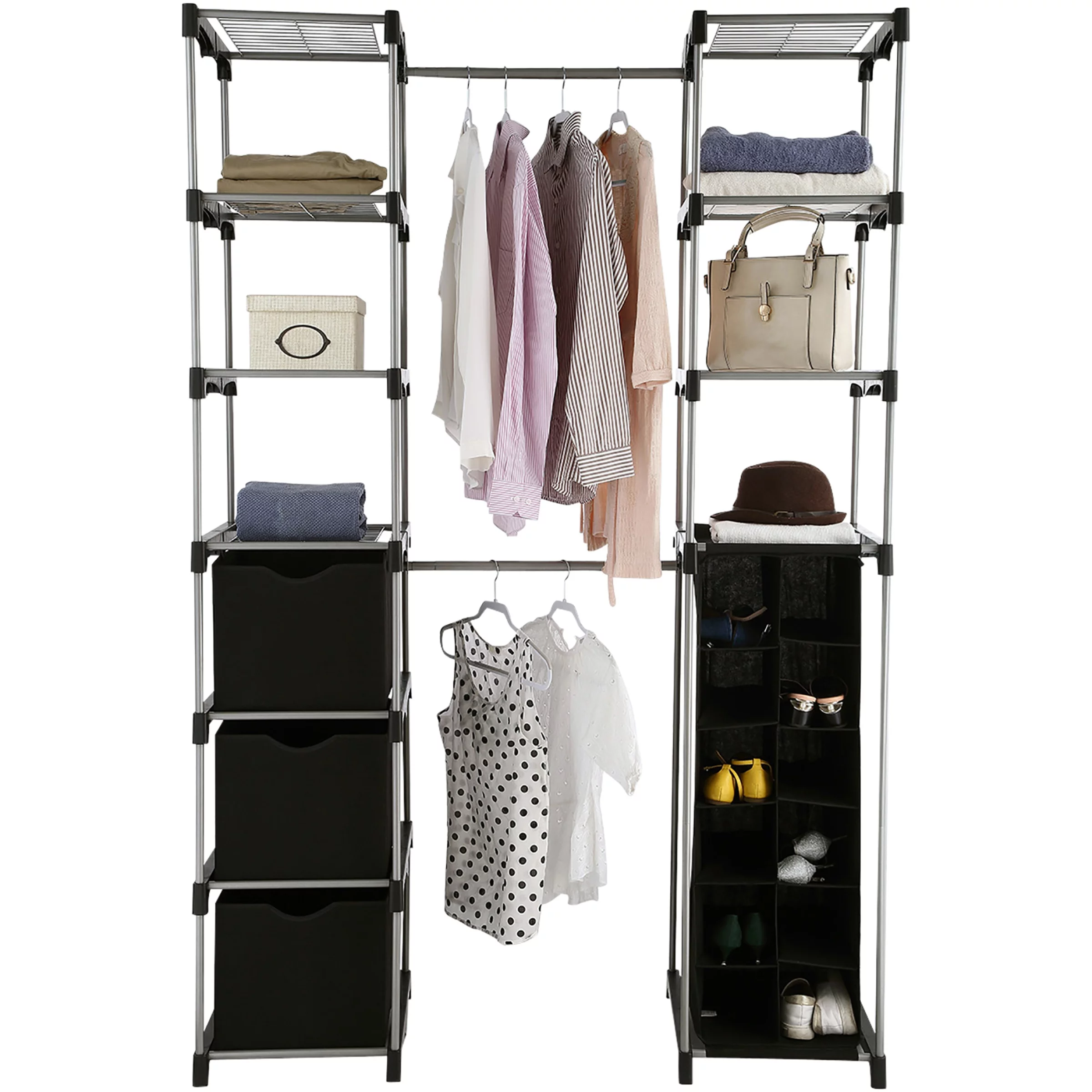 Mainstays Non-Woven Closet Organizer, 2-Tower 9-Shelves, Easy to Assemble, Black