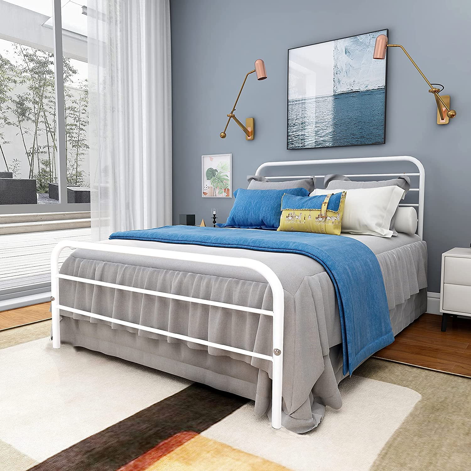 Metal Bed Frame Twin Size Platform with Headboard and Footboard No Box Spring Needed White