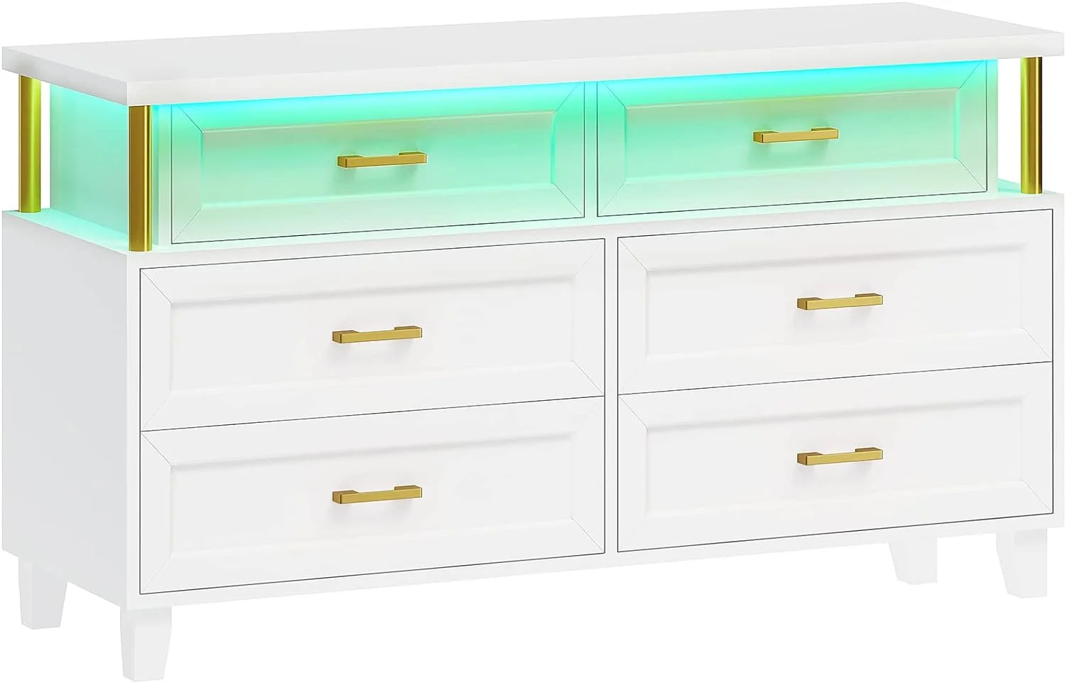 Afuhokles 6 Drawer Dresser for Bedroom, Modern Chest of Drawers, Wood Dresser with LED Light, White