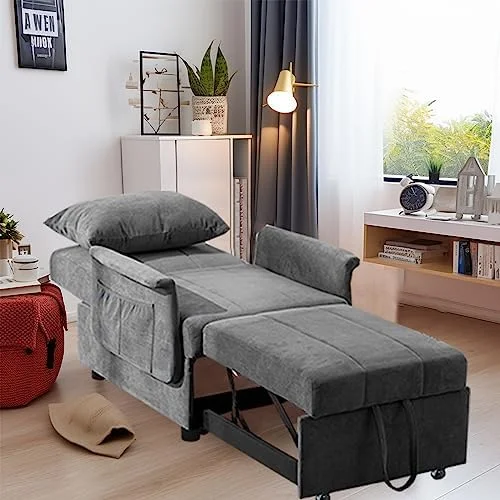 RUNFAYBIU Convertible Chair Bed 3-in-1 Sleeper Chair Pull Out Modern Sofa Bed Adjustable Backrest Couch Bed for Living Room/Small Apartment (Grey 3-in-1)