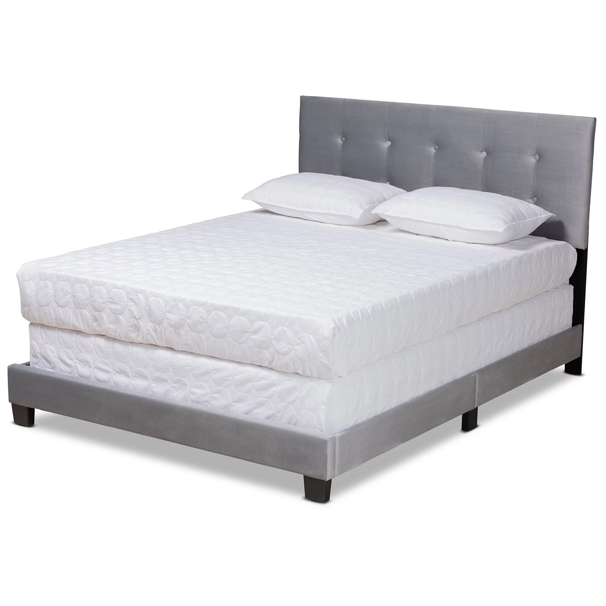 Baxton Studio Caprice Contemporary/Modern Velvet Tufted Panel Bed, Queen, Grey/Black