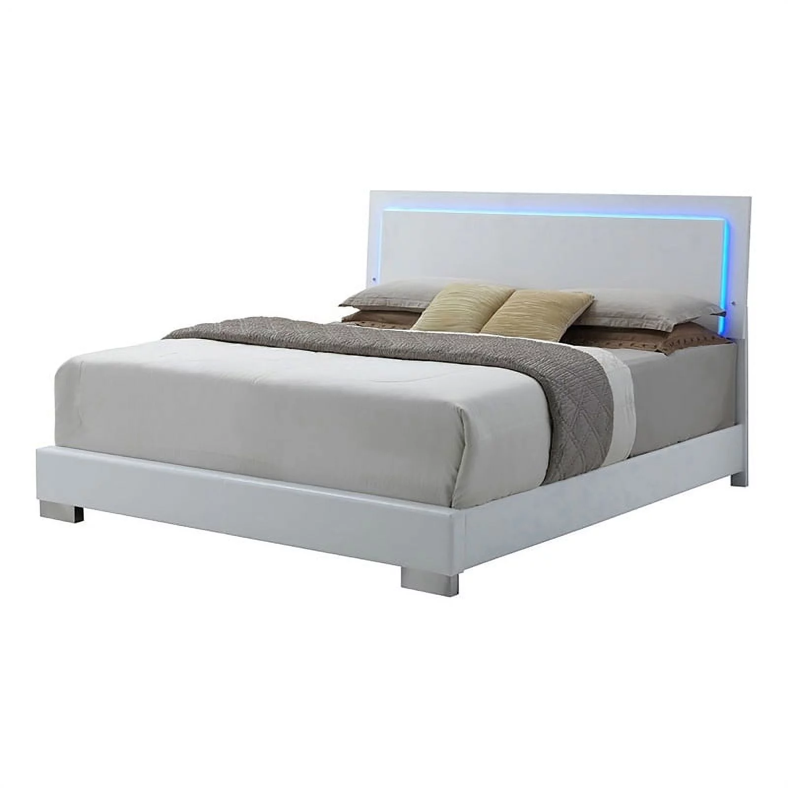 Kingfisher Lane Contemporary Wood Queen LED Panel Bed in White