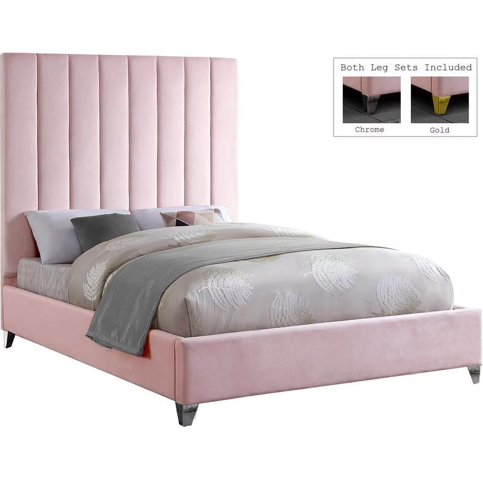 Maklaine Contemporary Rich Velvet King Bed in Pink