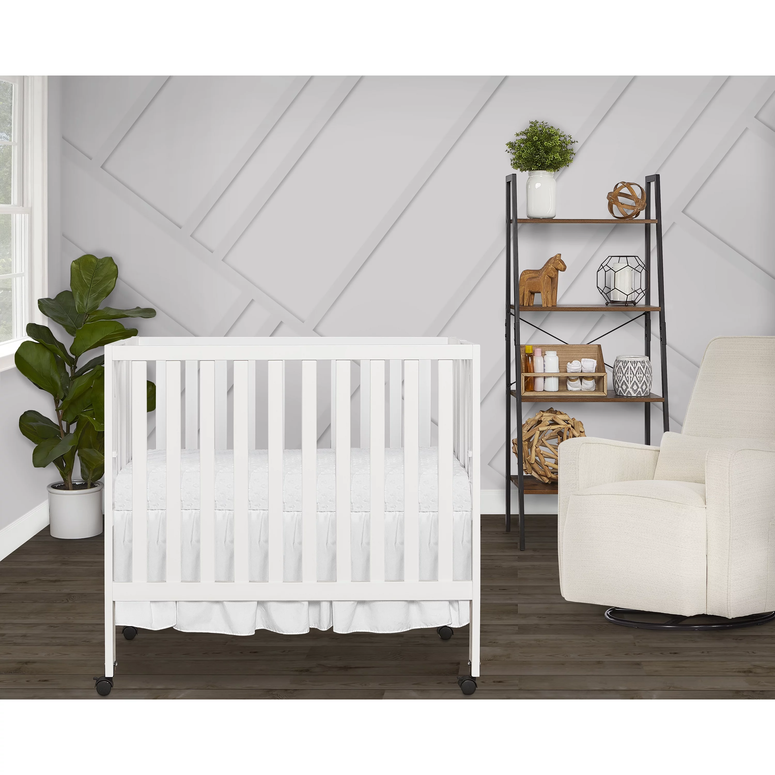 Dream On Me Jett Non-Full Size Folding Crib in White, Patented Folding System