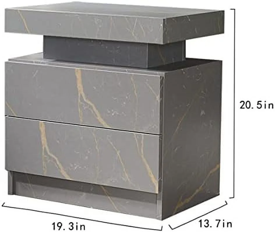 NLIBOOMLife Nightstand Set of 2 LED Nightstand with 2 Drawers Bedside Table with Drawers for Bedroom Side Bed Table with LED Light
