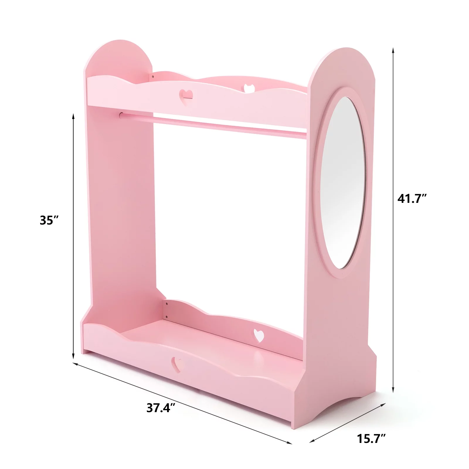 JOYLDIAS Kid Armoire Lovely Pink Dress Up Closet Girl Corner Bedroom Wardrobe with Mirror, Side Pocket Top Storage, Shoes Storage