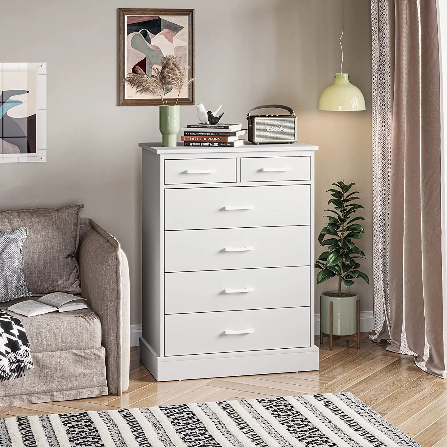 Classic 6-Drawer Dresser, Wood Storage Tower Clothes Organizer, Storage Cabinet for Bedroom Hallway Entryway,White