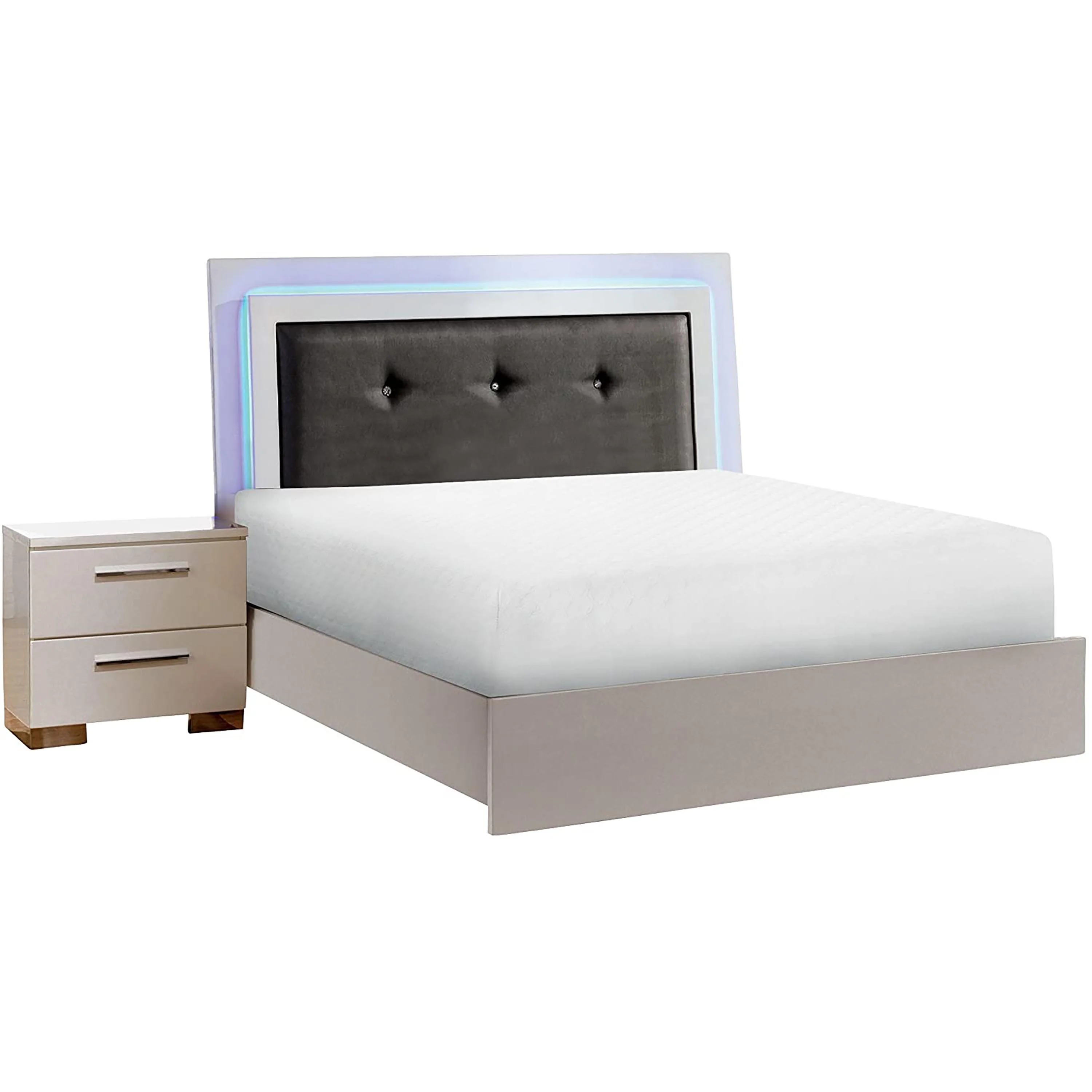 Furniture of America Acrysta Bedroom Set, 1 Queen Bed, 1 Nightstand, 1 Chest, Glossy White