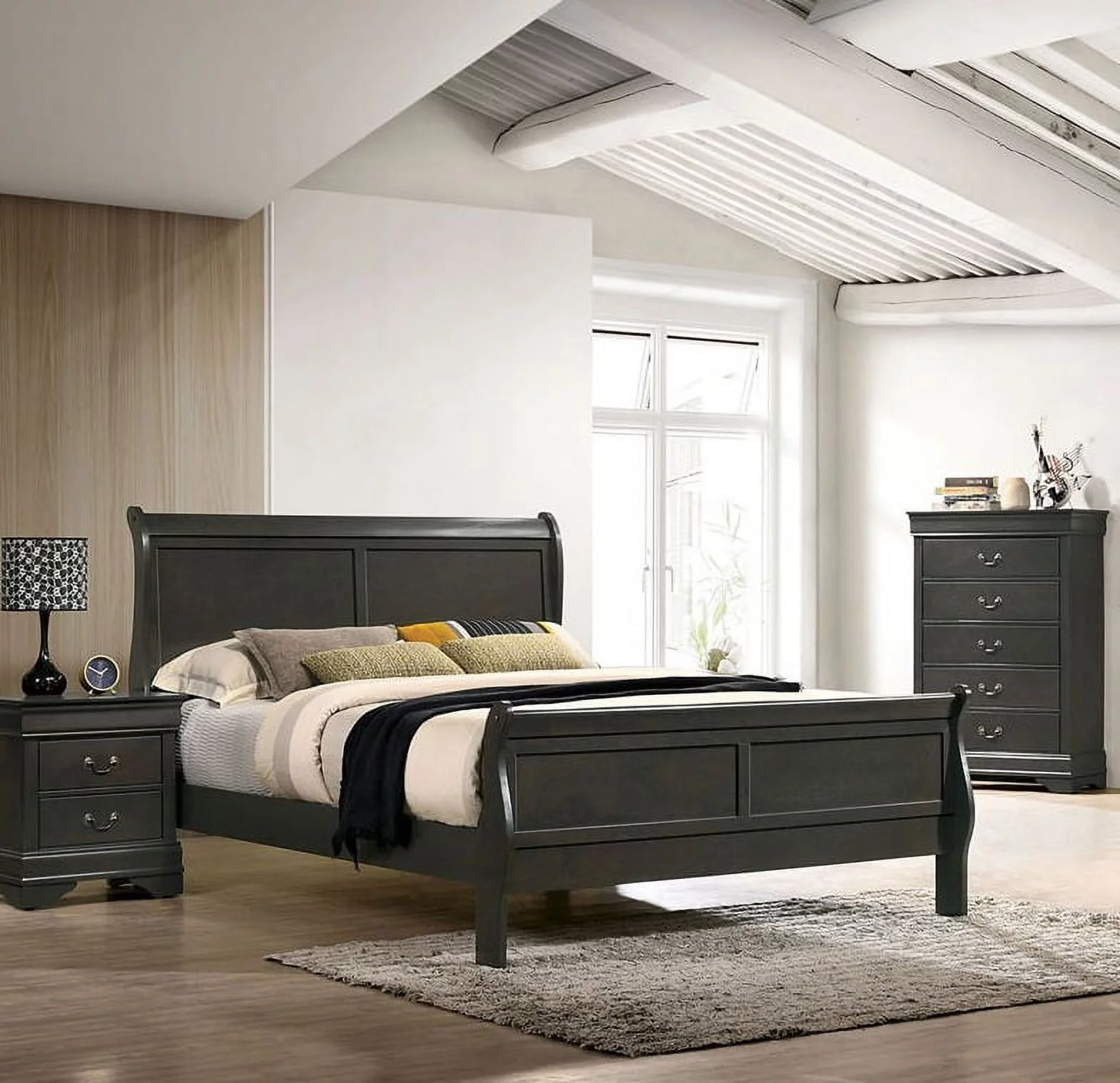 CoSoTower Classic Contemporary California King Size Bed Gray Solidwood 1Pc Bed Bedroom Sleigh Bed