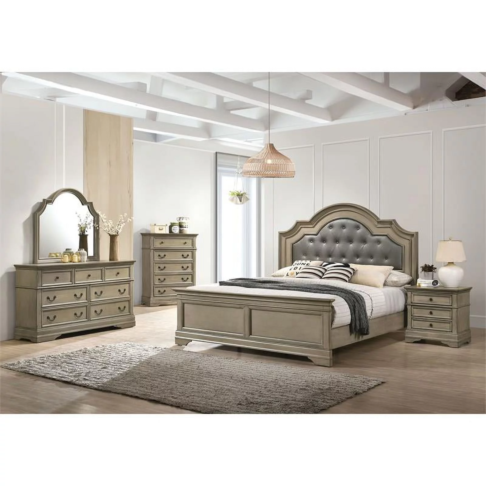 Furniture of America Bunde Transitional Solid Wood 7-Drawer Dresser in Warm Gray