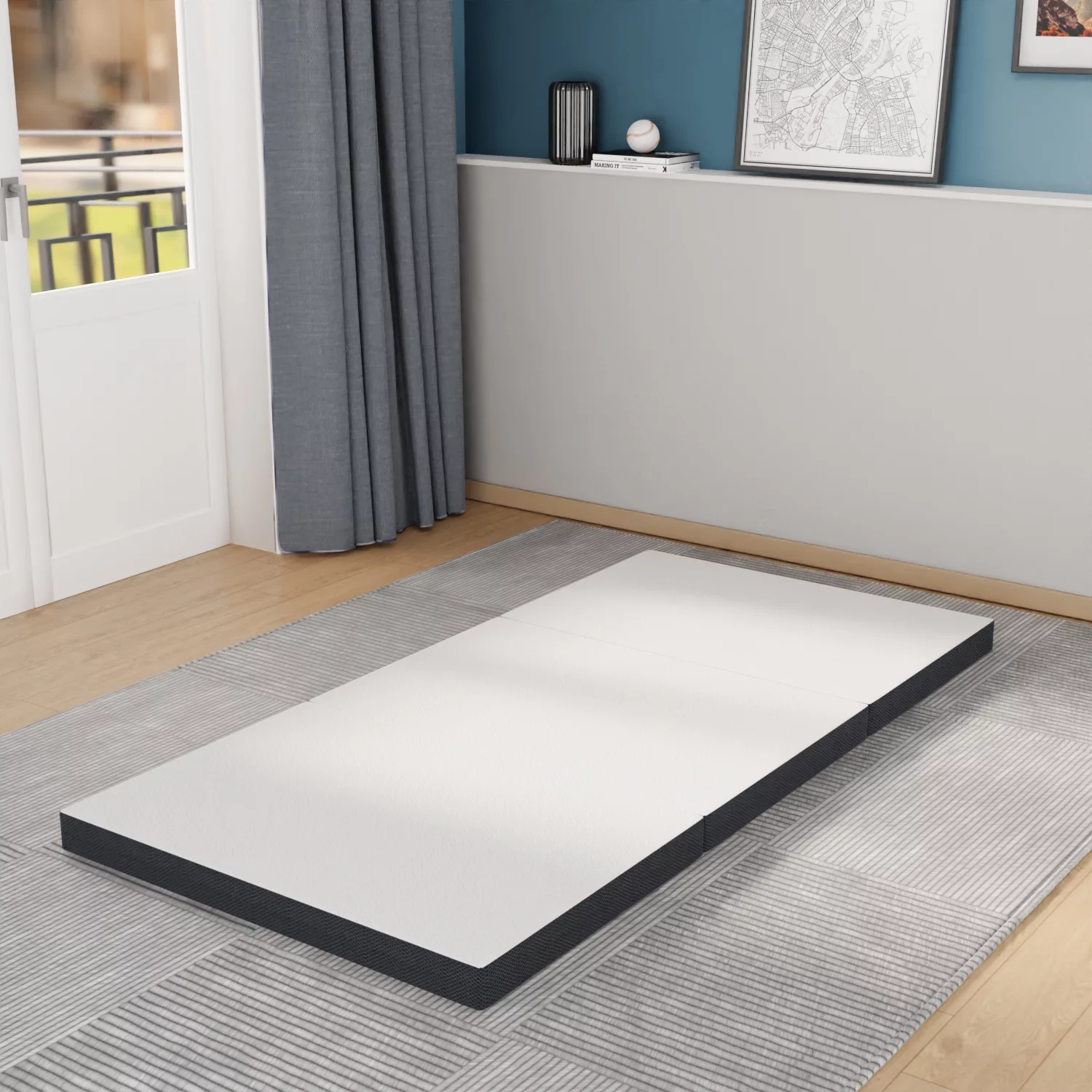 PayLessHere 3 inch Folding Mattress Tri Fold Memory Foam Mattress Topper Portable Foldable Mattress Topper with Washable Cover Non-Slip Bottom for Camping, Guest, Floor RV, CertiPUR-US Certified, Twin