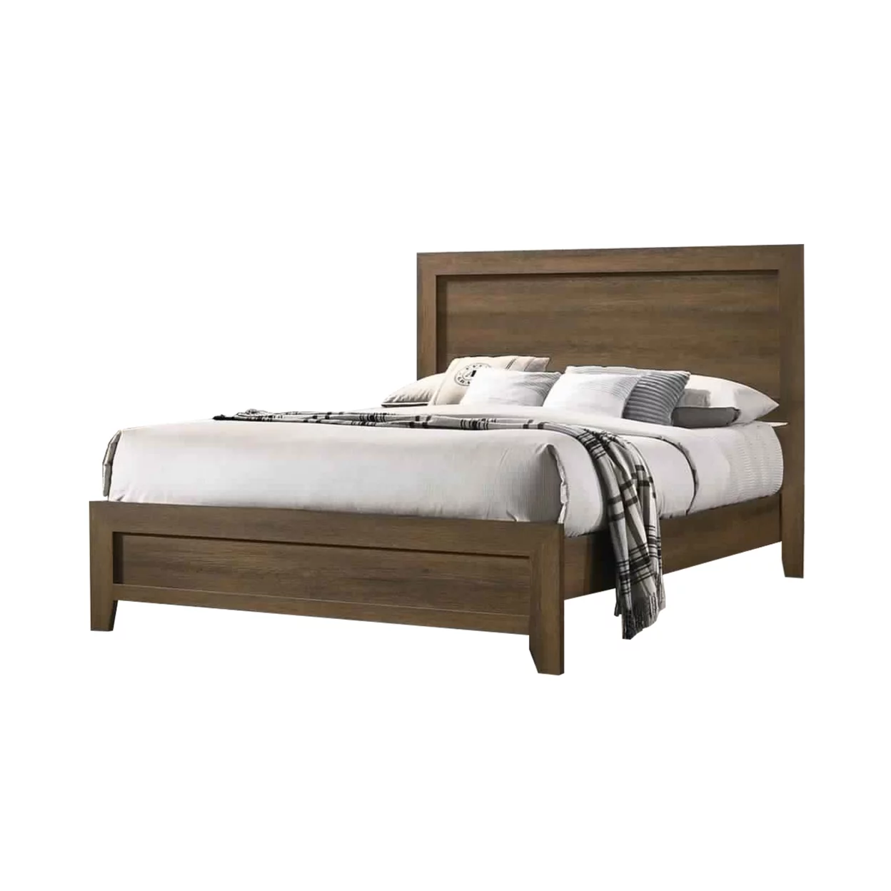 Wooden Queen Bed with Molded Trim Headboard and Chamfered Legs, Brown- Saltoro Sherpi